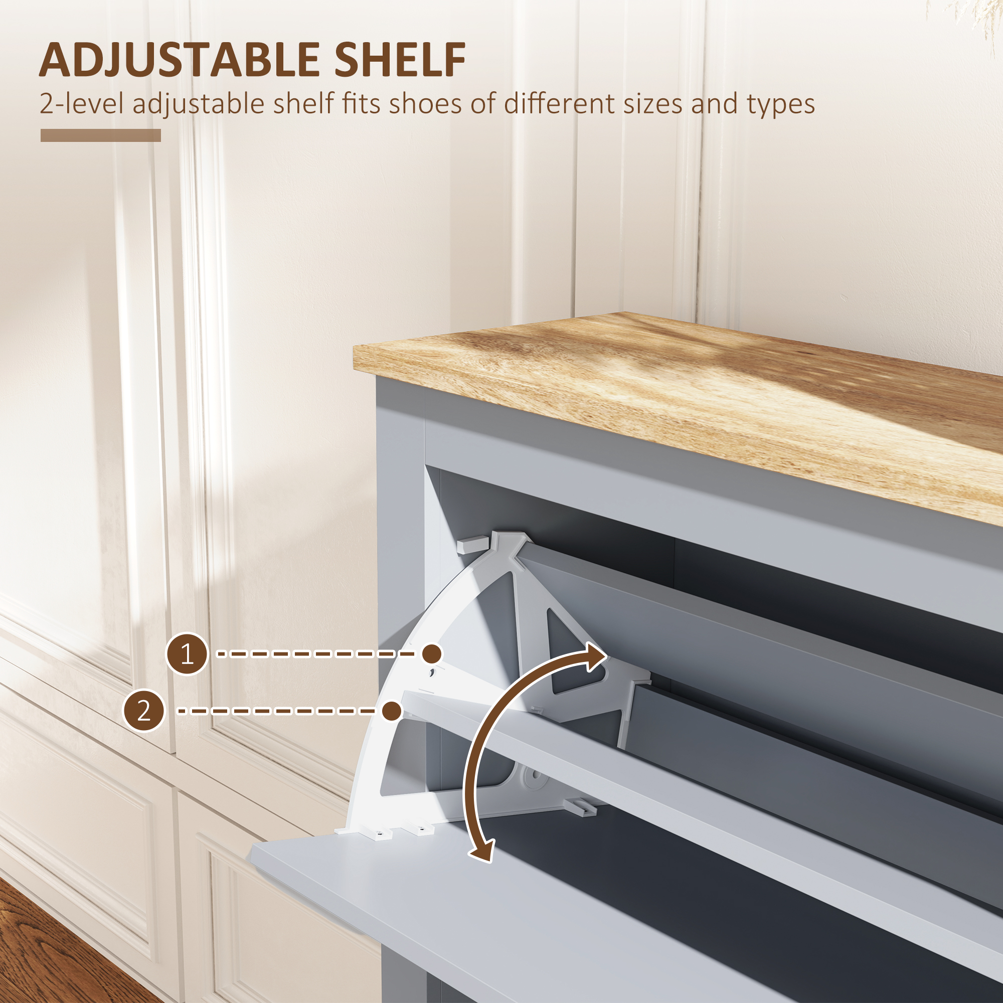 2 Drawer Shoe Cabinet Modern Narrow Cupboard Hallway Wooden Storage Organiser — image 2