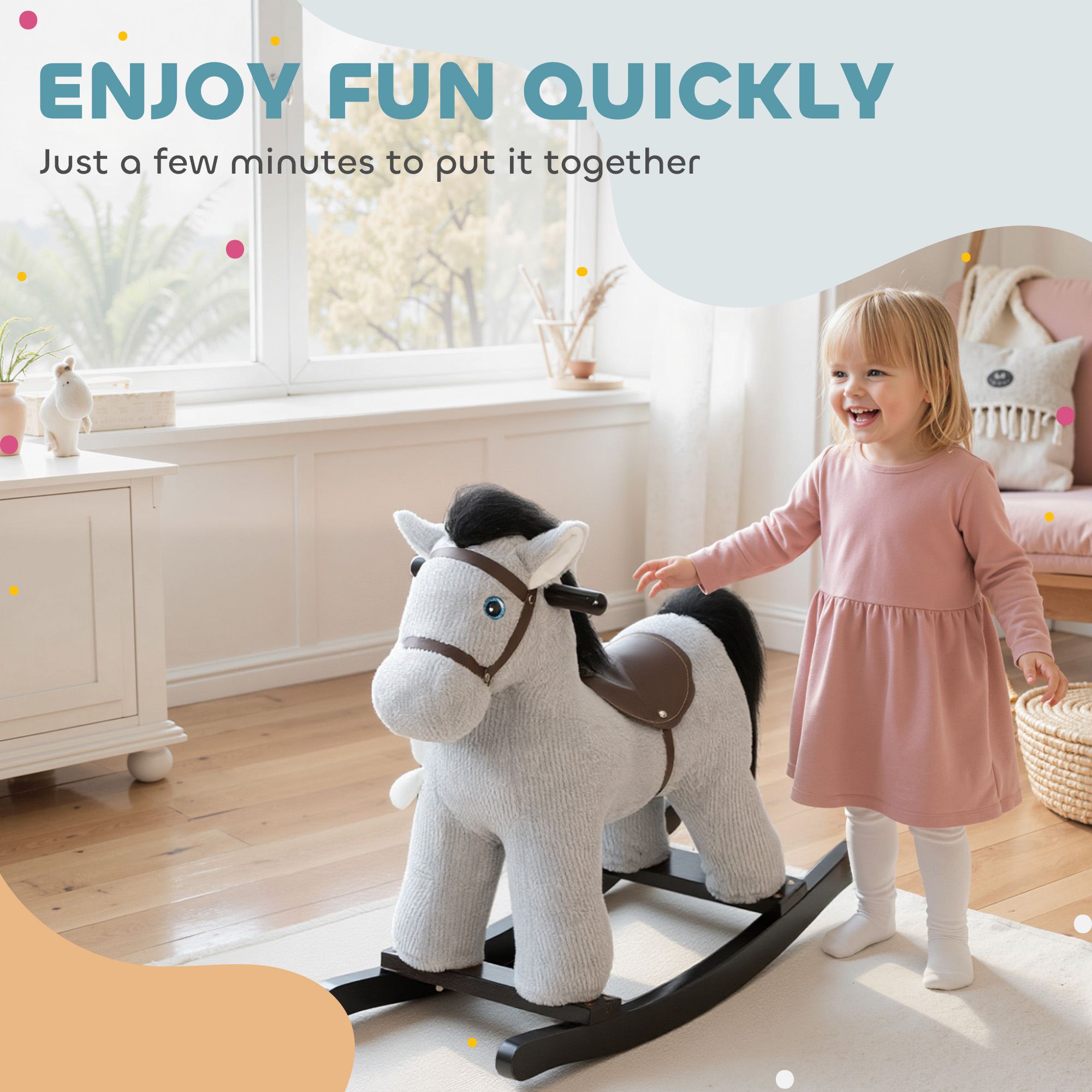 Baby Rocking Horse,Plush Ride On Toy With Handle Grip,Sound And Doll,Toddler — image 4