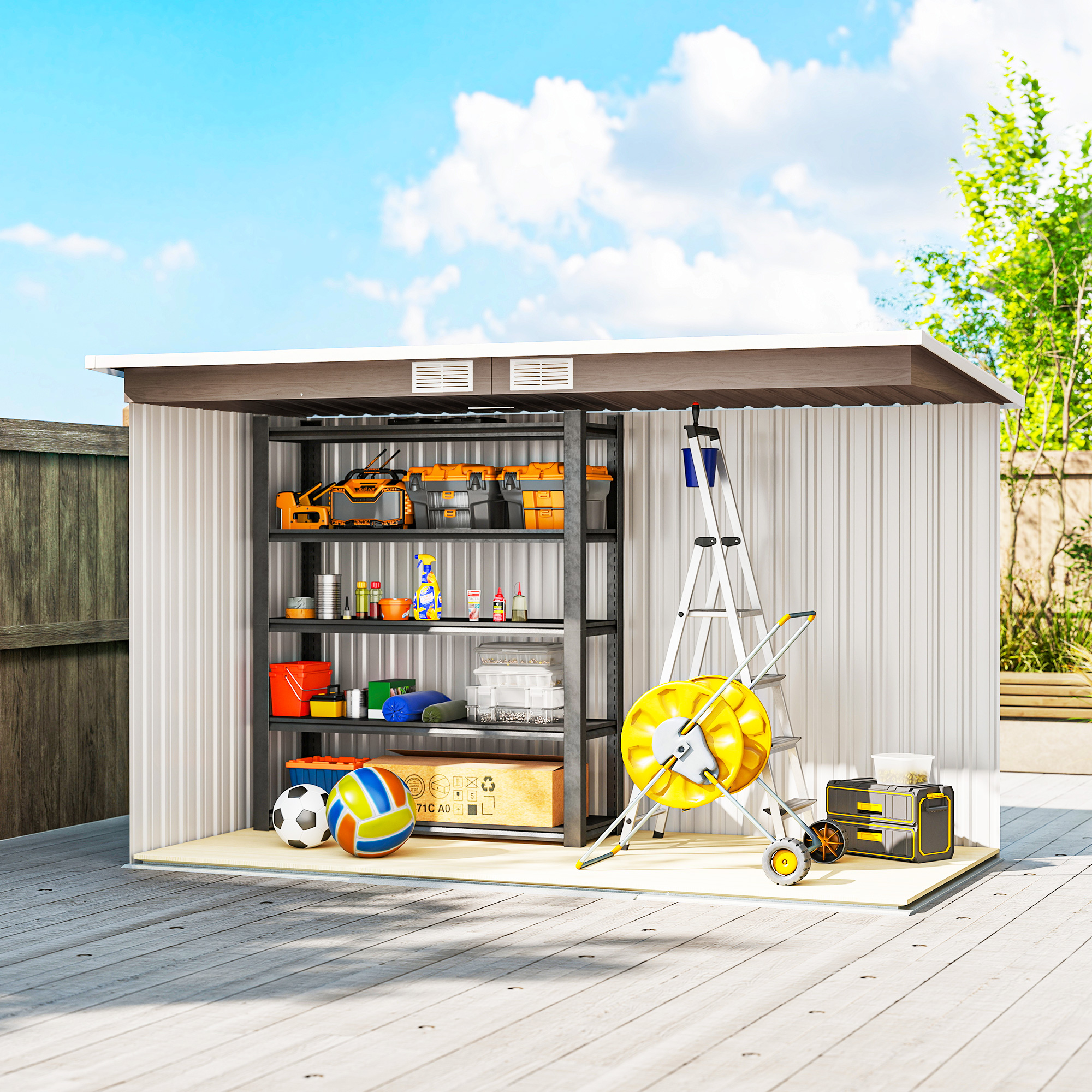 4 X 9ft Metal Shed,with Foundation Shed-Brown — image 2