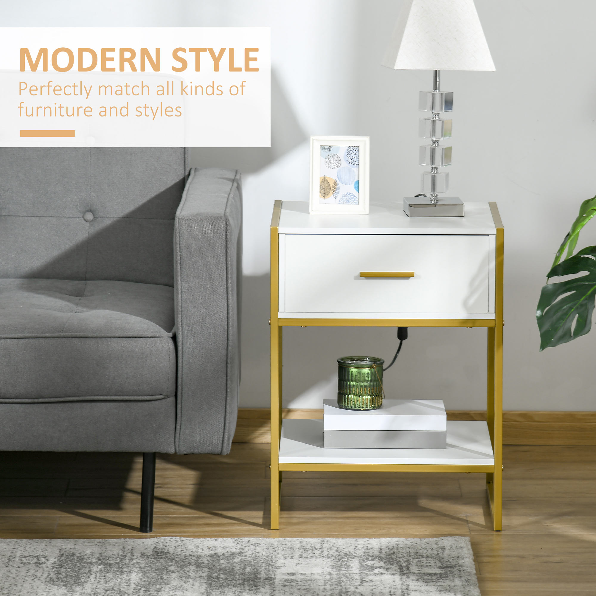 Modern Bedside Table-White — image 2