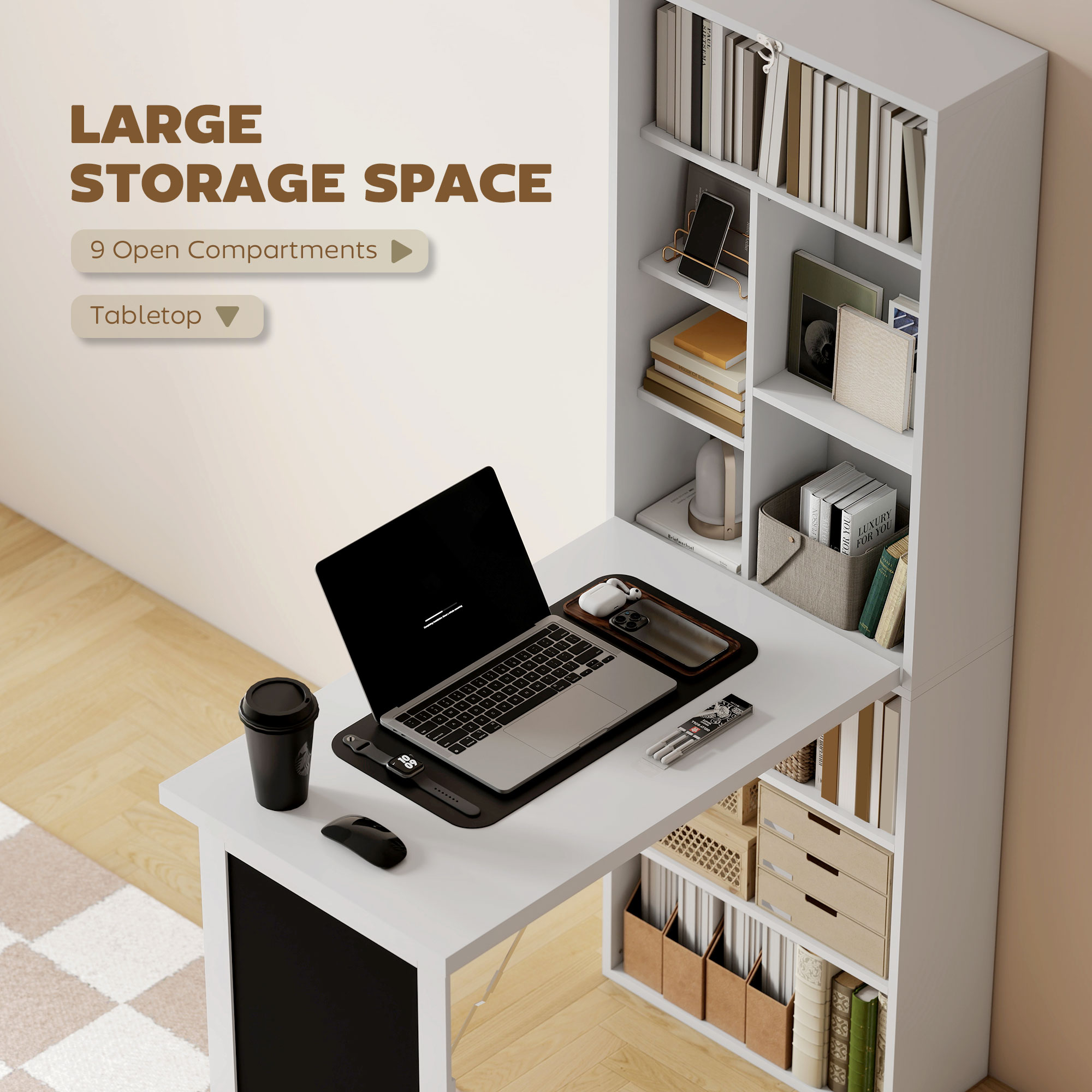 3-in-1 Fold-Out Work Desk-White