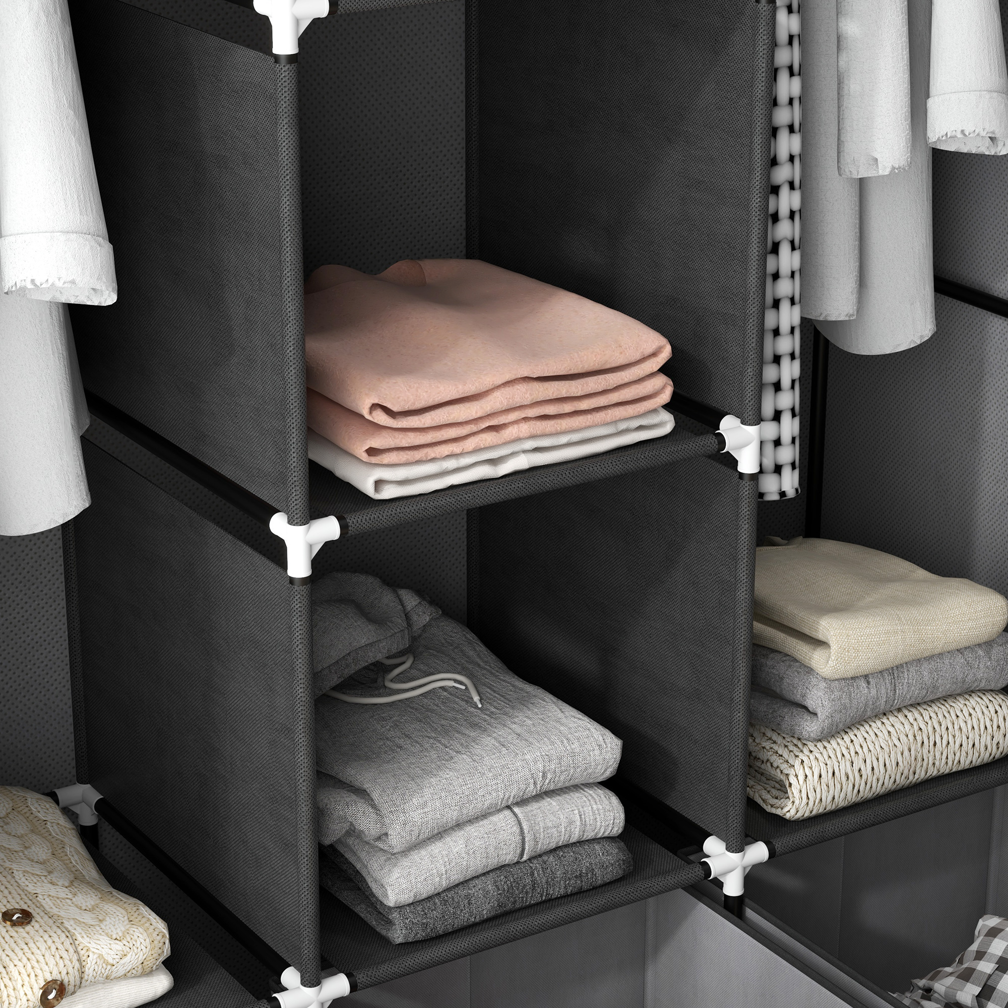 Fabric Wardrobe For Bedroom,Portable With 5 Shelves,2 Hanging Rails And 3 — image 5