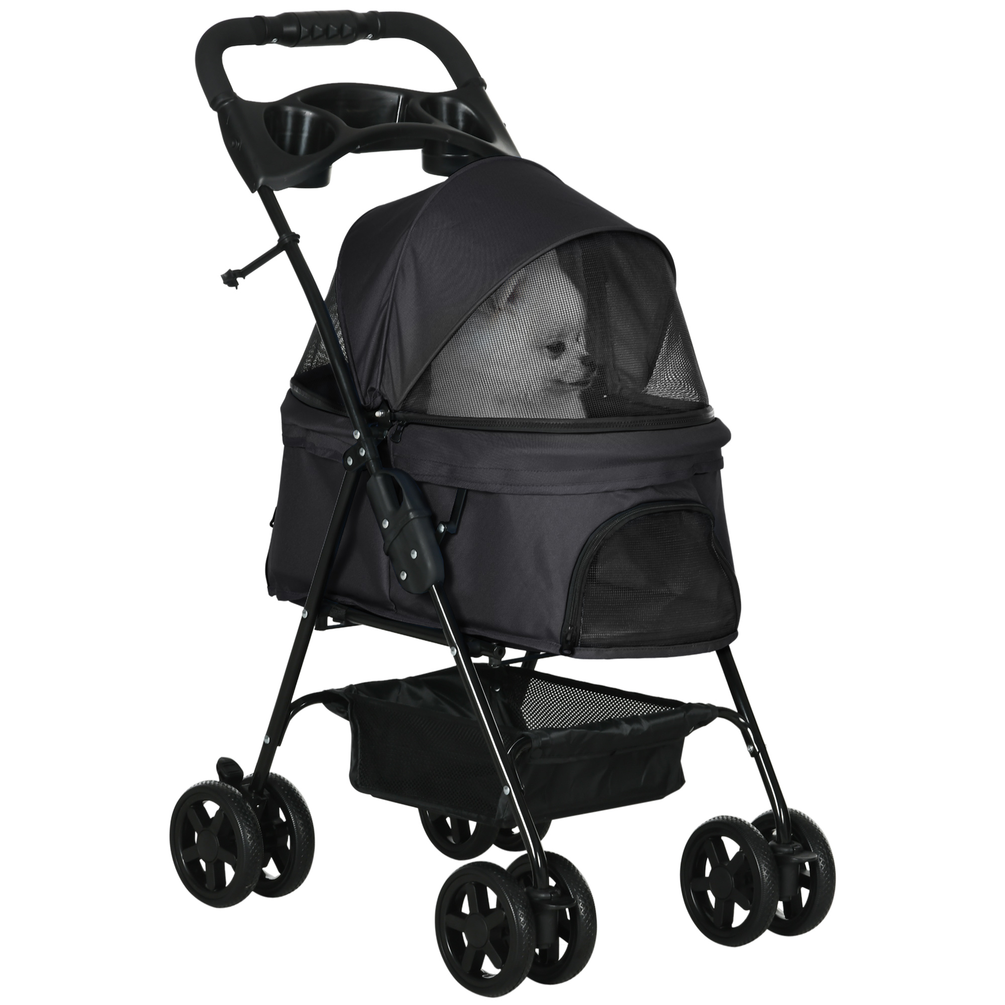 Dog Pram Stroller Foldable Pet Pushchair With 4 Wheels,Safety Leashes,Cup — image 5