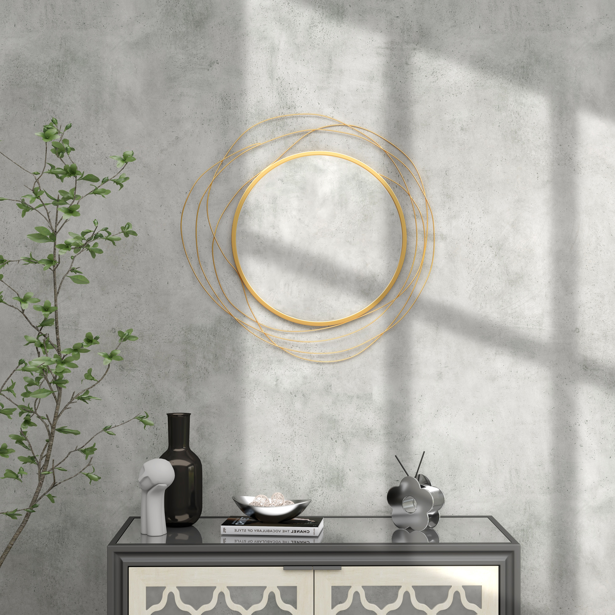 Abstract Metal Wire Wall Mirror,with Accessories-Gold Tone — image 4