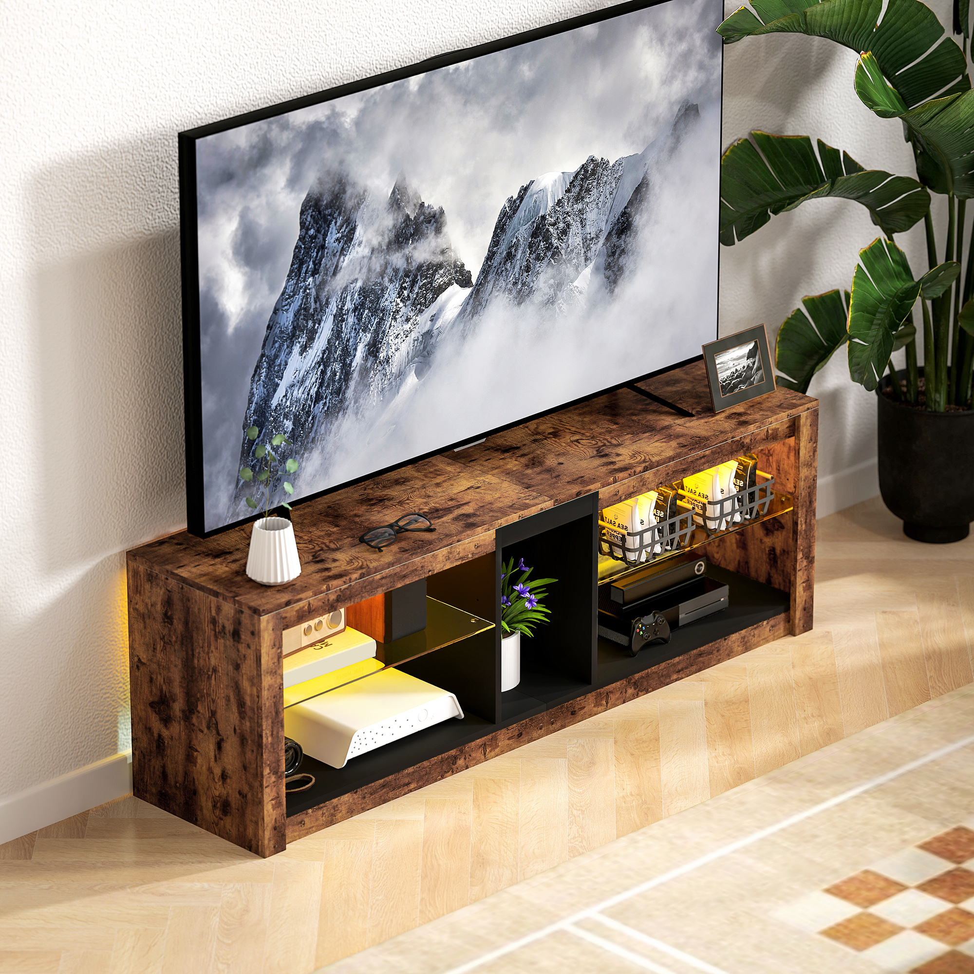 TV Stand Cabinet With LED Lights And Remote Control For TVs Up — image 4