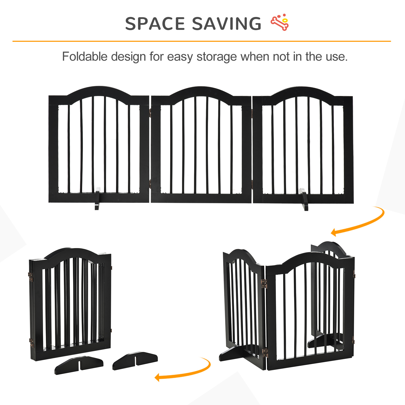 Freestanding Pet Gate Wooden Dog With Support Feet Foldable Fence Safety — image 3