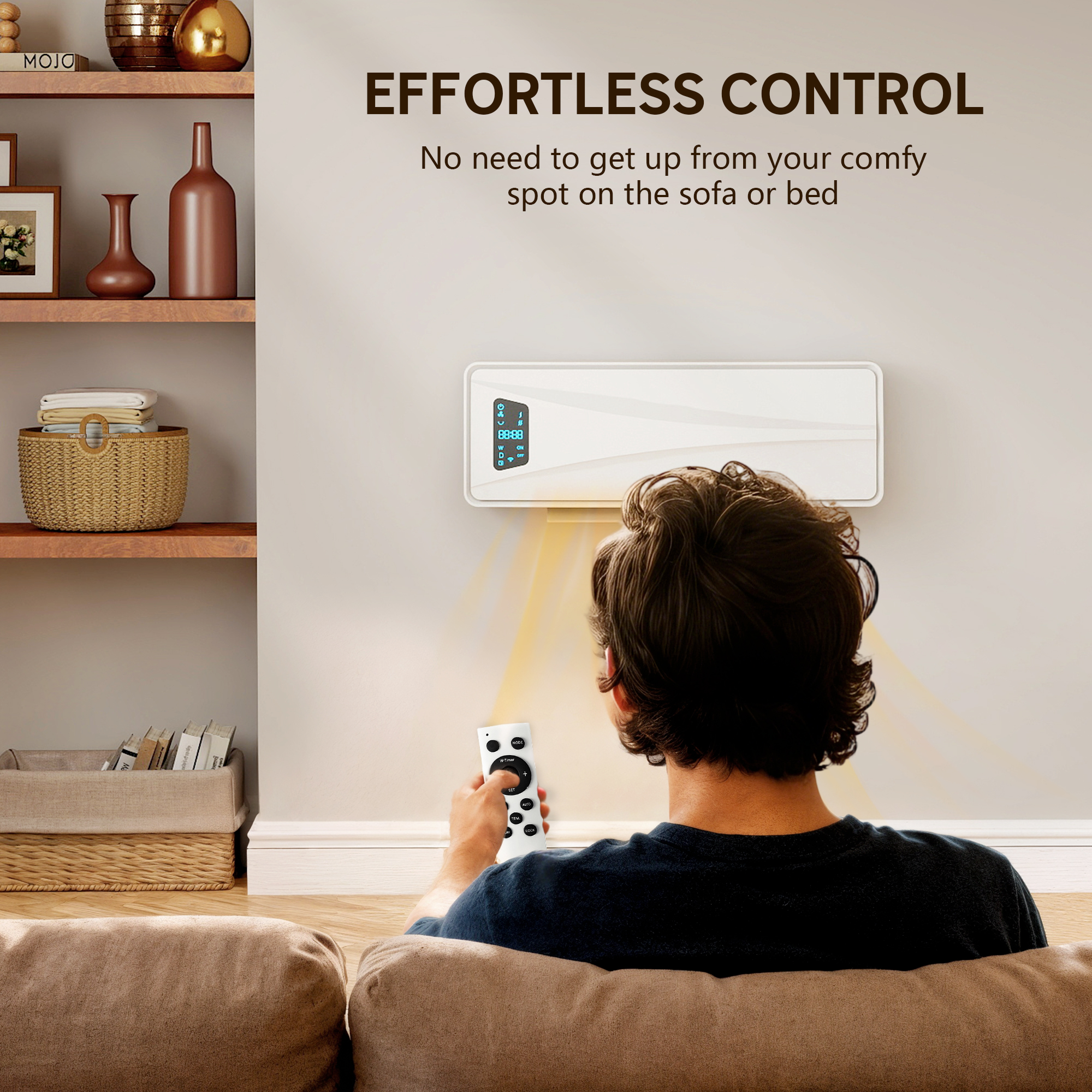 2000W Ceramic Electric Heater With Fan,Adjustable Thermostat,Wall Mounted-White
