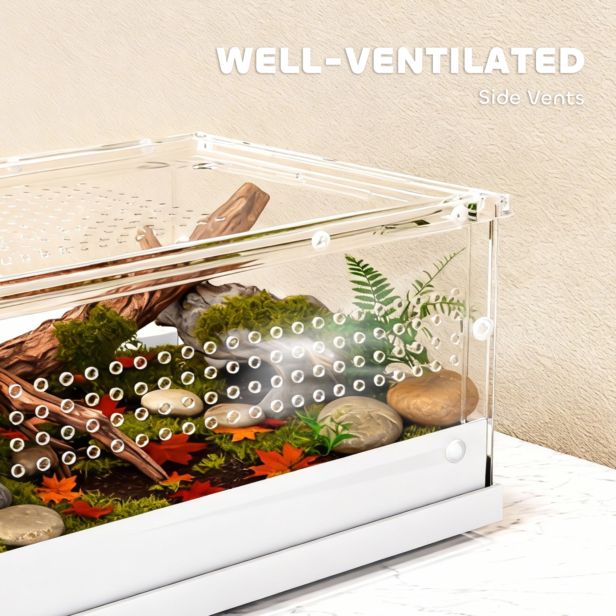 Acrylic reptile terrarium with top sliding door,vents,
