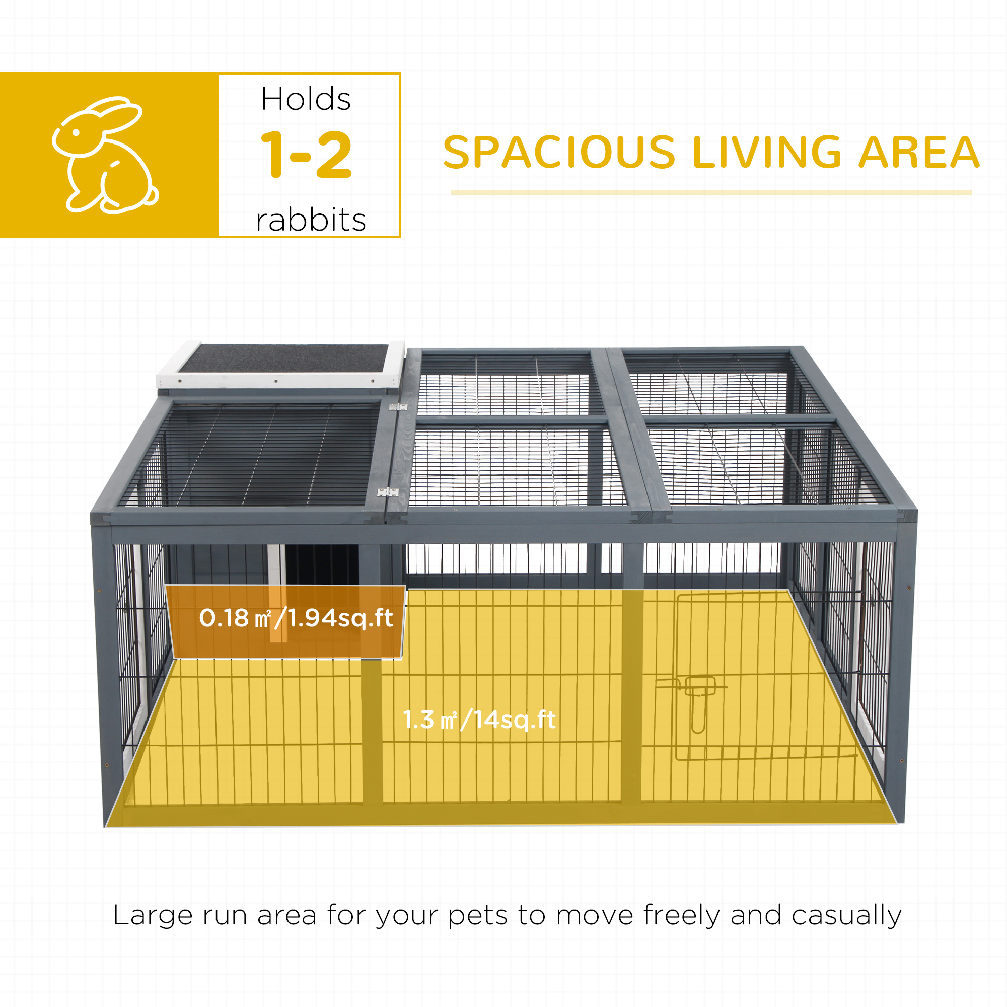 Rabbit Hutch Outdoor,Guinea Pig House,Bunny Run Cage With Openable Top For 1-2 Rabbits,123 X 120 X 52cm,Grey detail photo 7