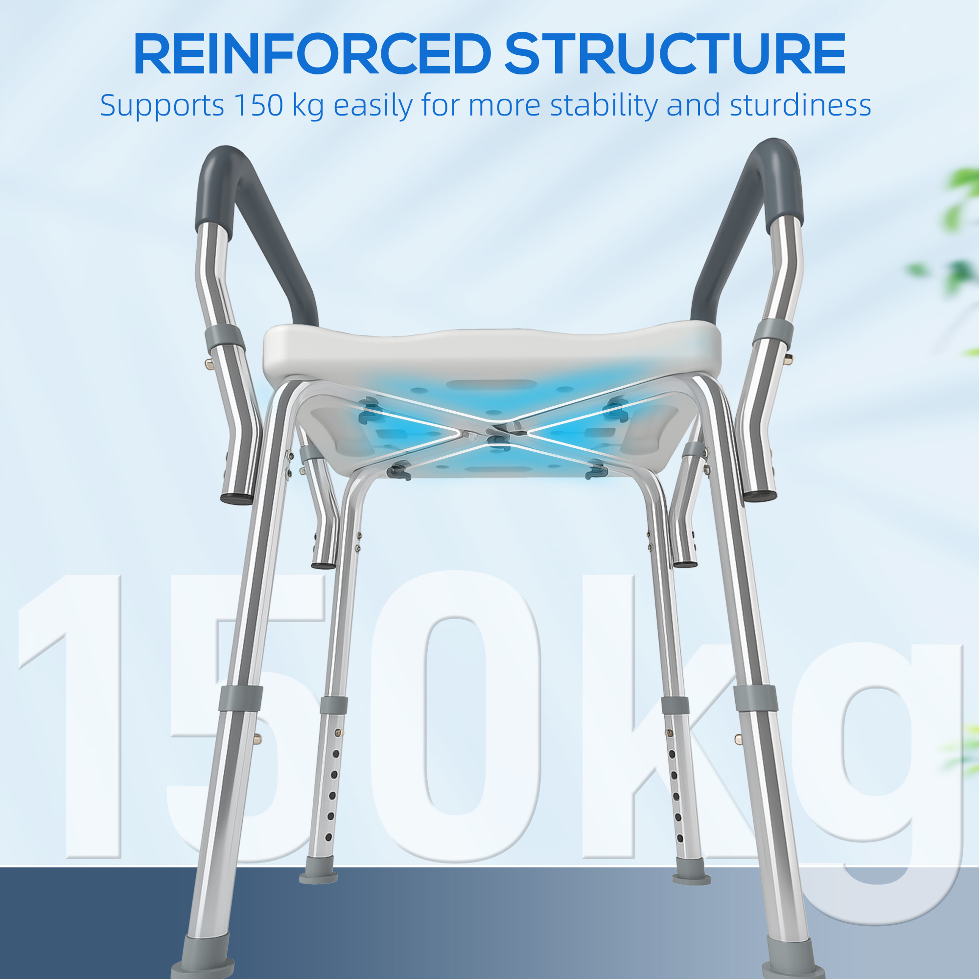 57-69cm Aluminium Frame Bath Seat-Light Blue — image 2