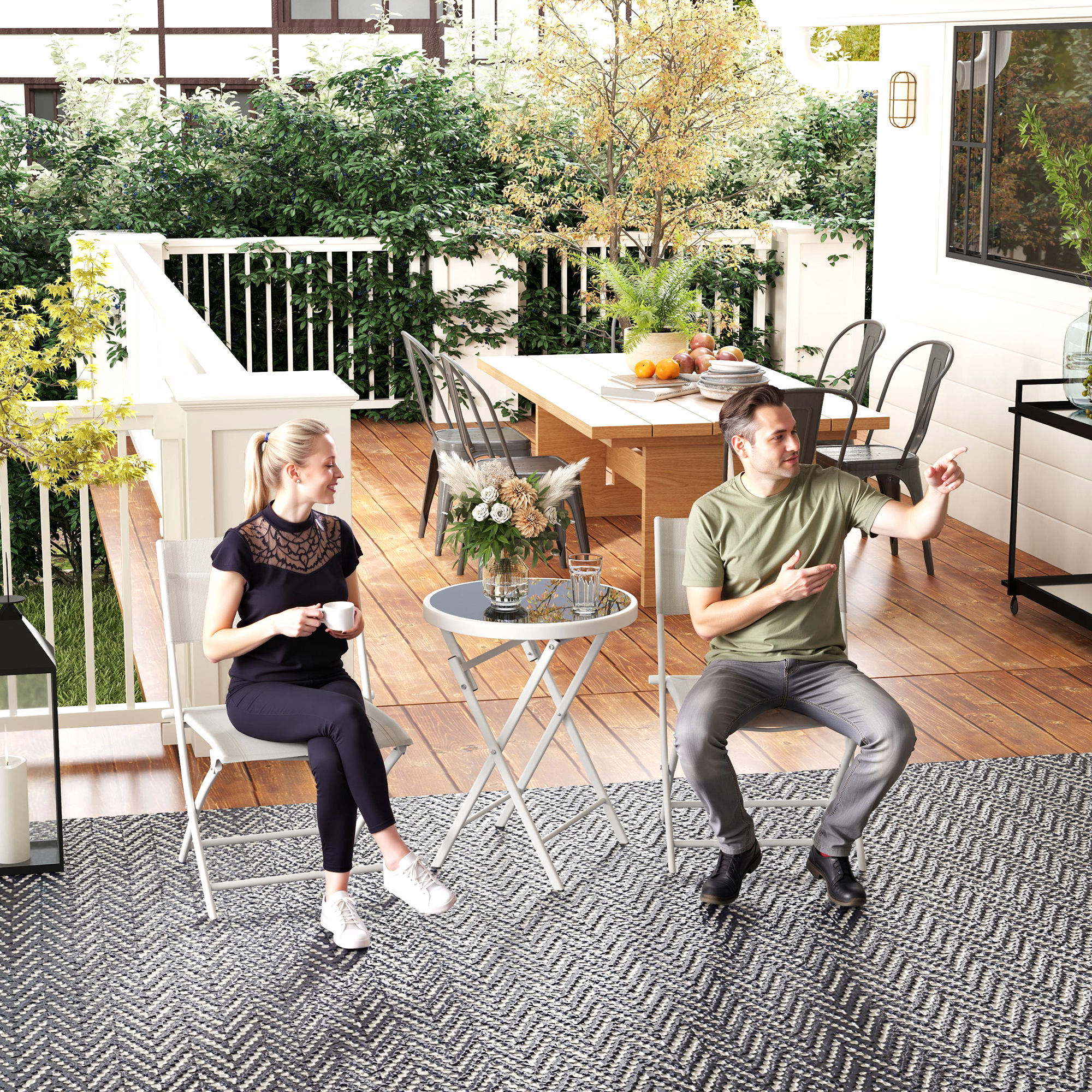 3 Pieces Outdoor Bistro Set,Glass Top Table And 2 Folding Chairs — image 3