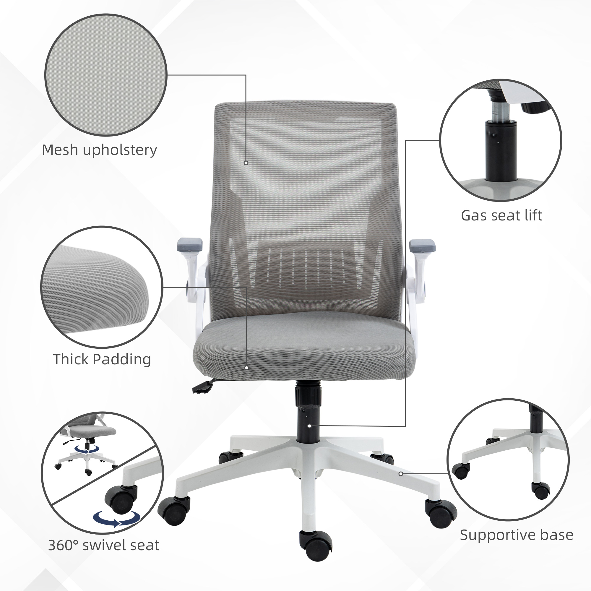 Mesh Office Chair,Desk Chair With Lumbar Support,Flip-up Armrest,Swivel