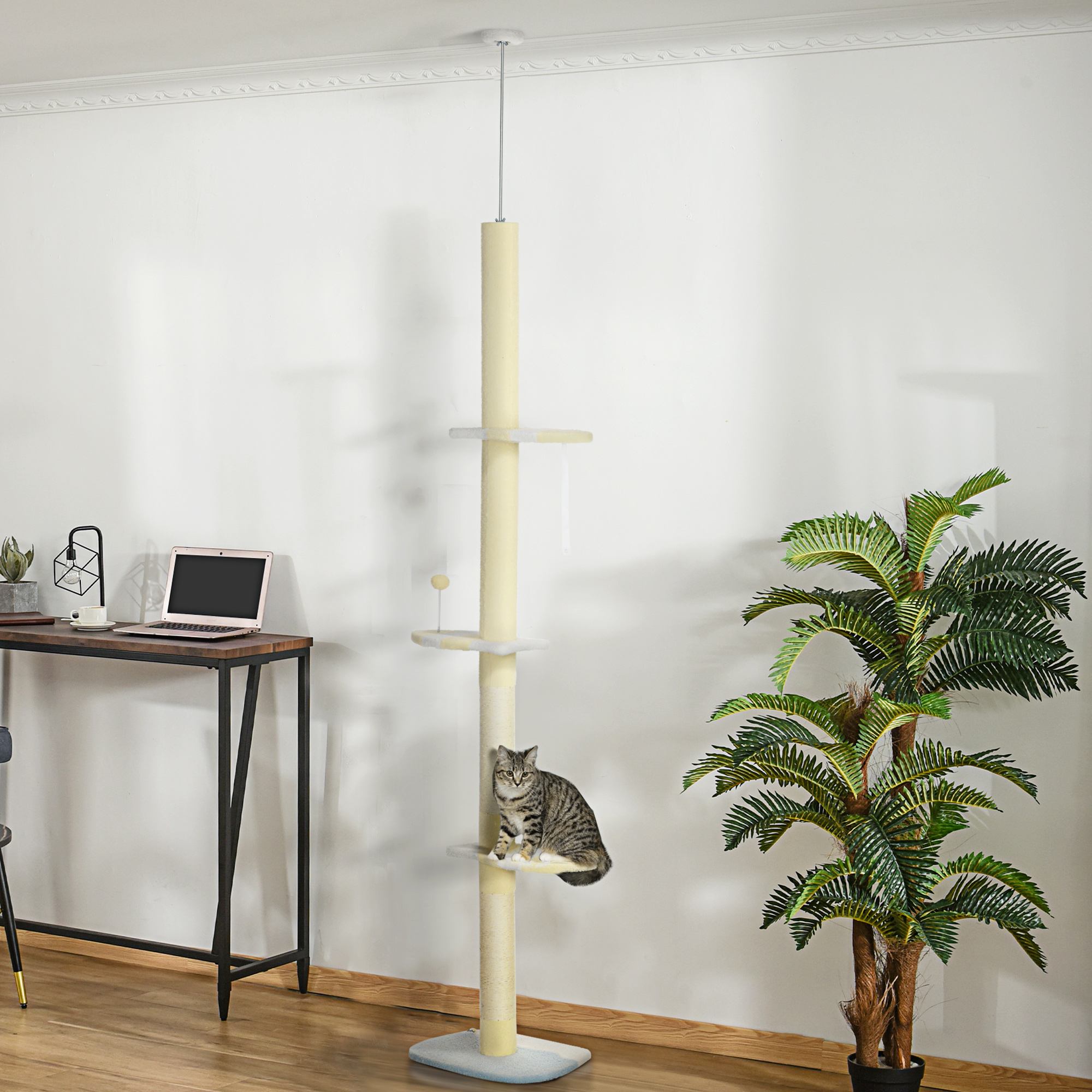 260cm Adjustable Floor-To-Ceiling Cat Tree W/ Anti-Tipping Kit,Toy Ball — image 5