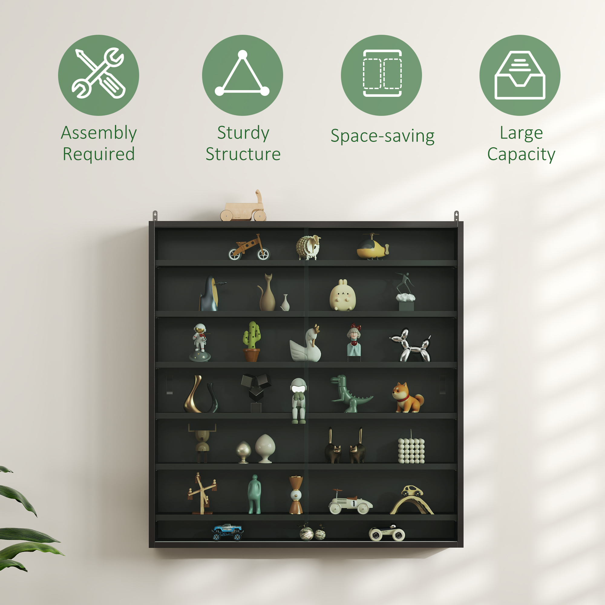 Six Shelf Display Cabinet,with Glass Doors-Black