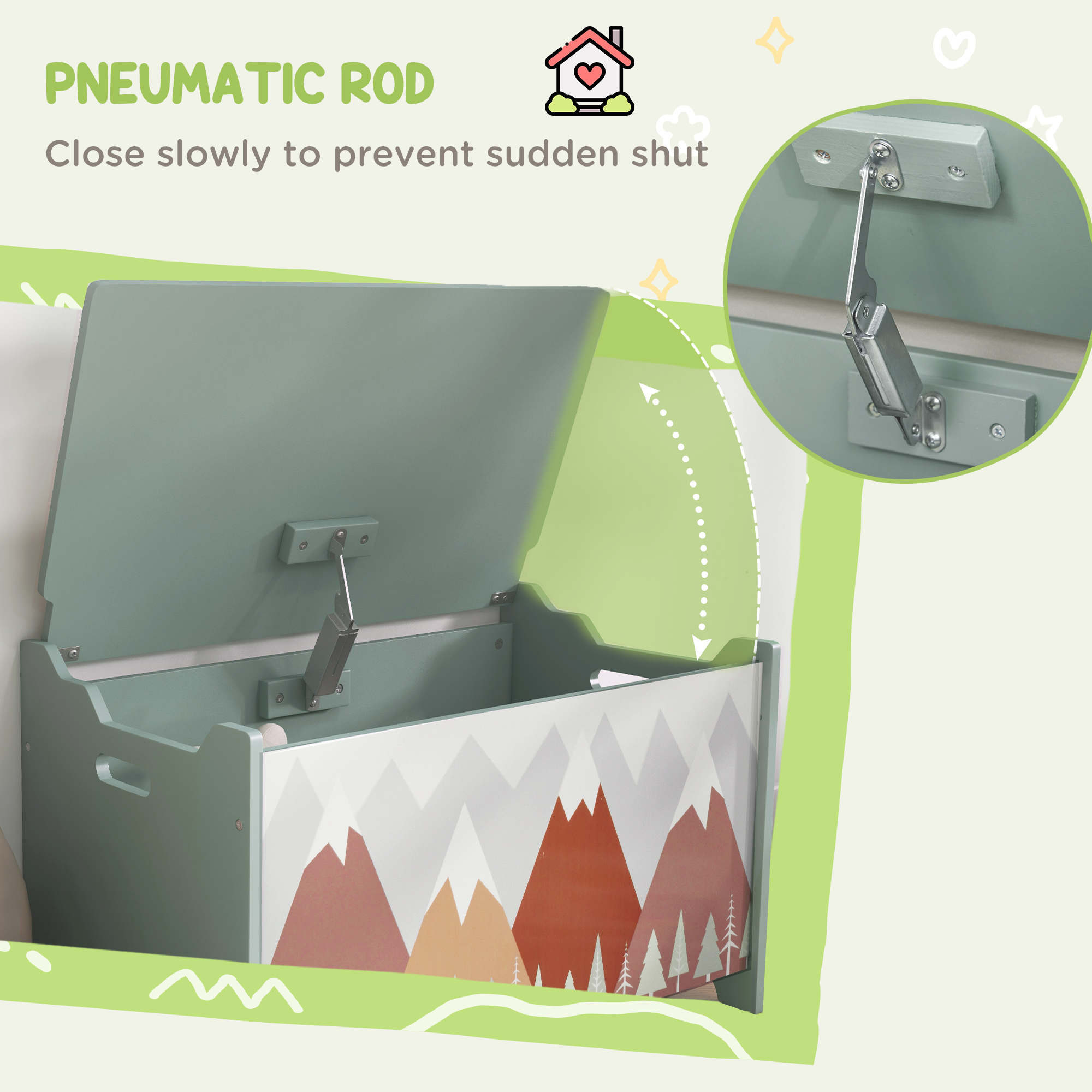 Toy Box,Kids Storage Chest,with Lid,Safety Hinge-Green — image 3