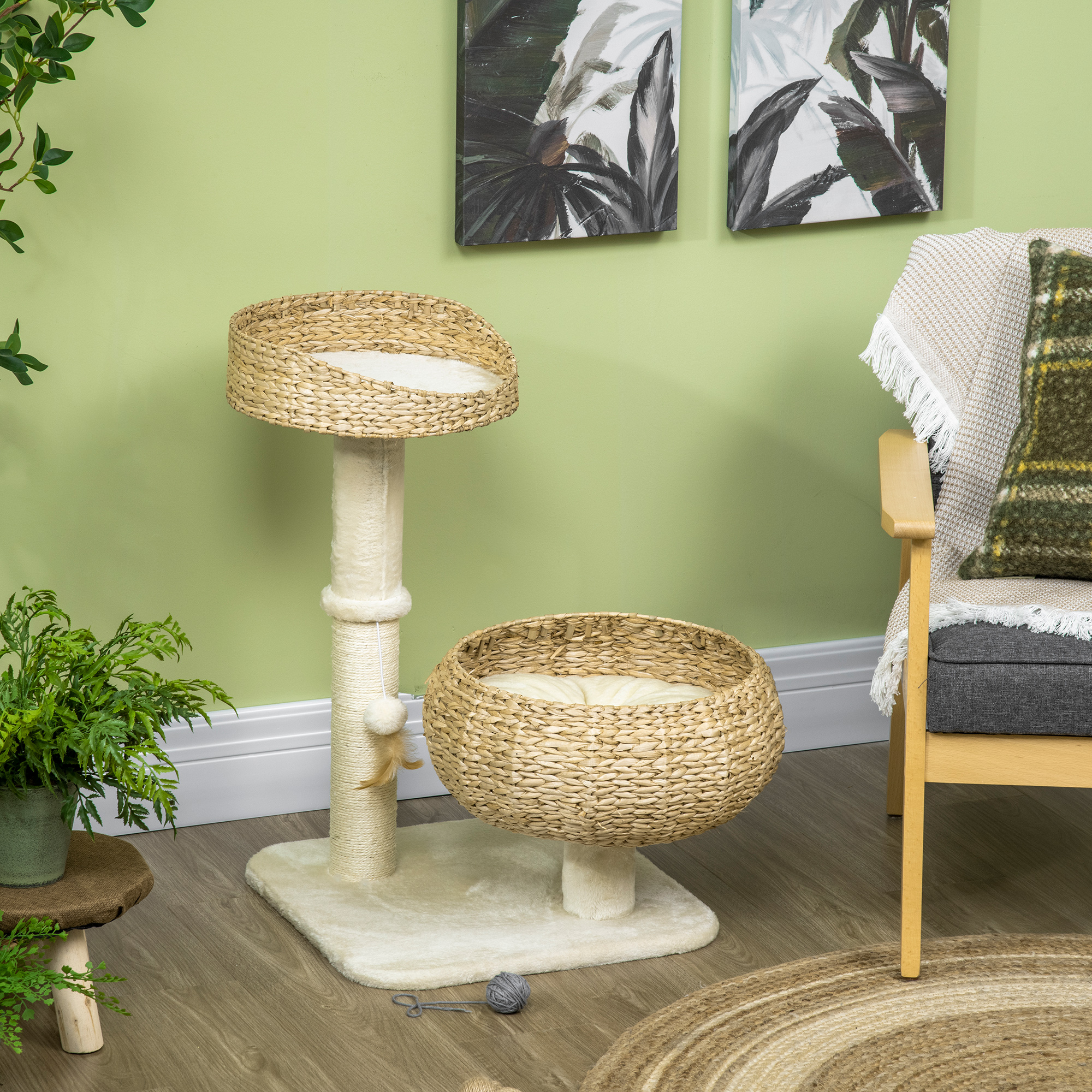 72cm Cat Tree Kitten Tower,with Sisal Scratching Post,Two Beds,Toy Ball — image 2