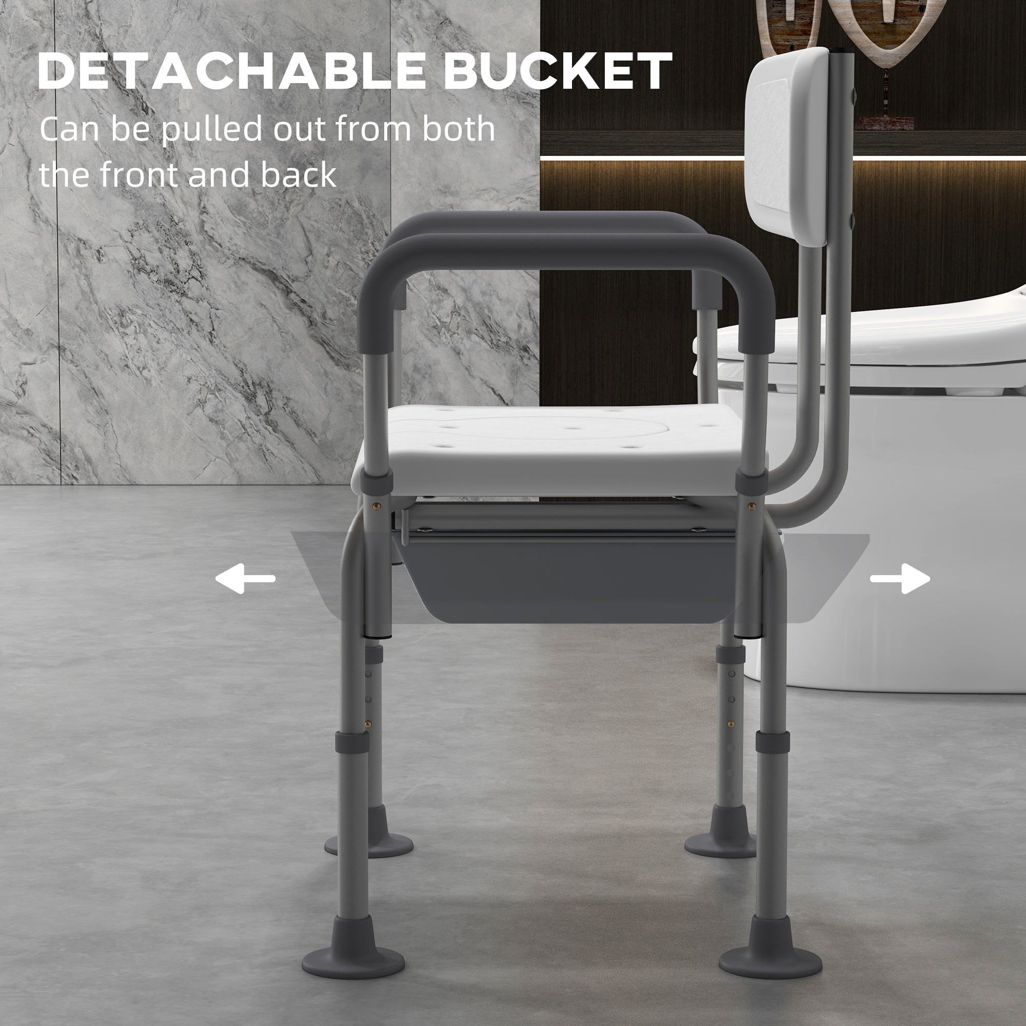 Height adjustable shower stool with arms and back,non-slip