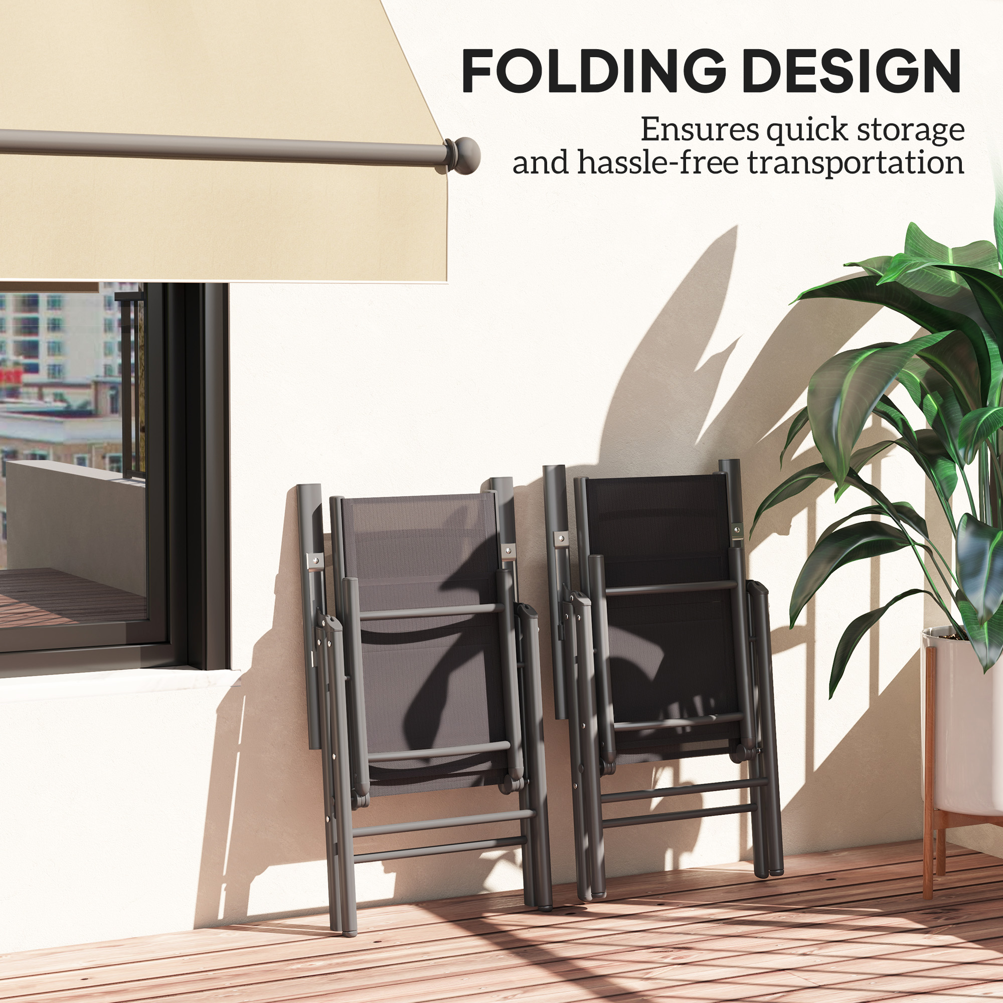 Set Of 2 Folding Garden Chairs,Aluminium Frame Outdoor Dining Chairs — image 2
