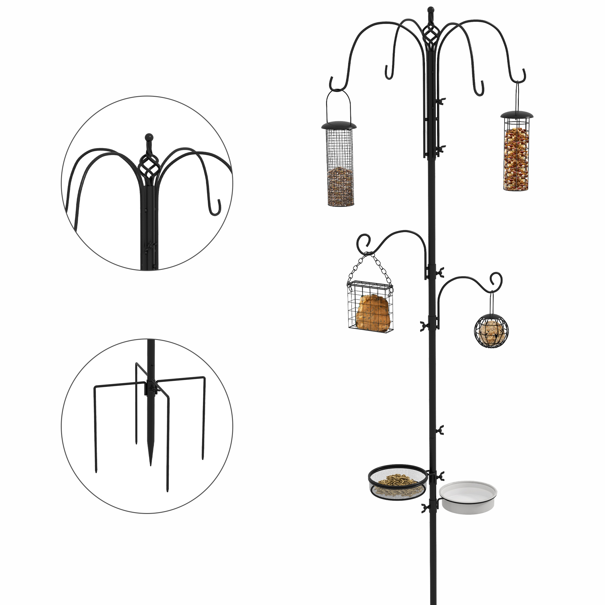 Bird Feeding Station Kit,Wild Bird Feeder Pole With 6