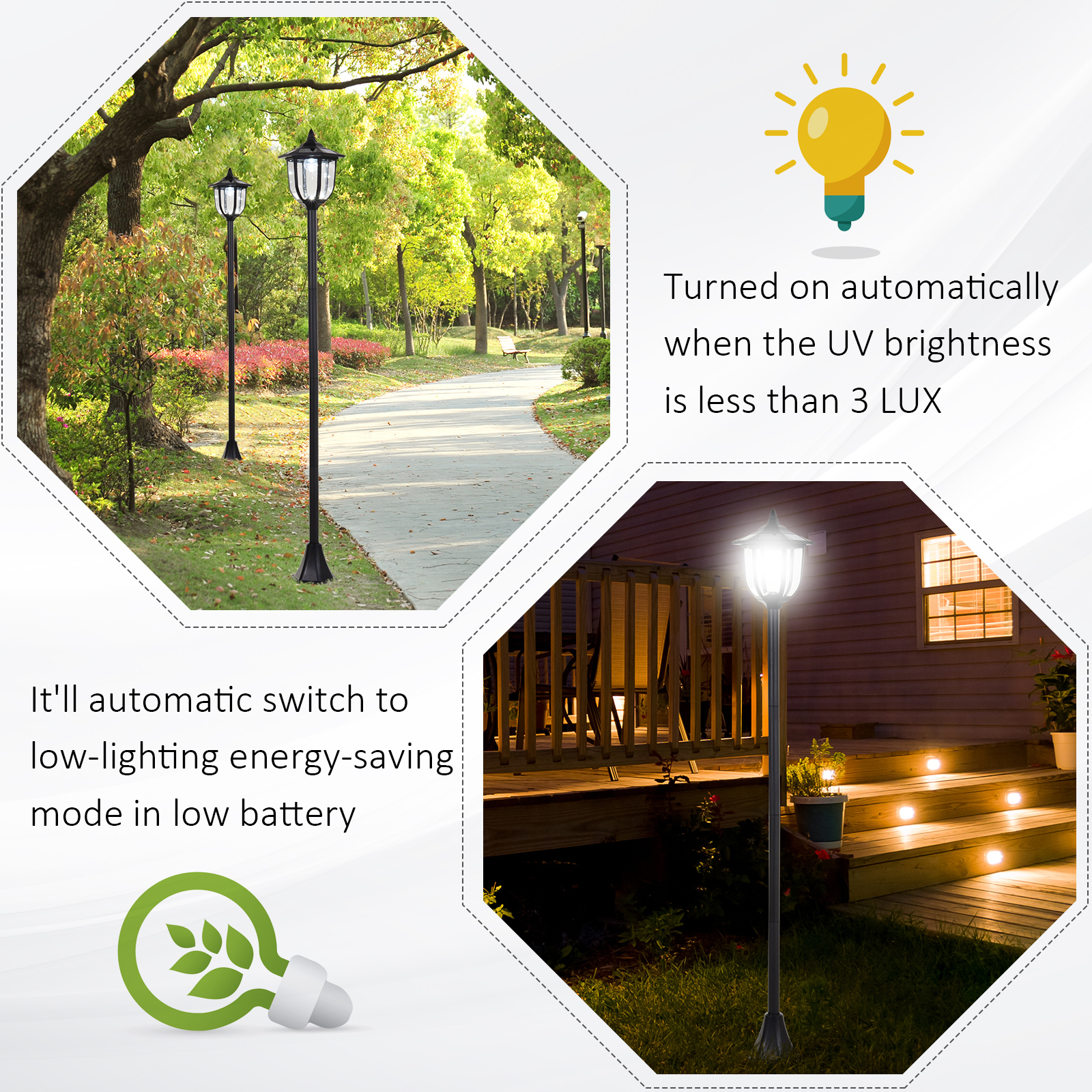 Outsunny Outdoor Garden Solar Post Lamp Sensor Light LED