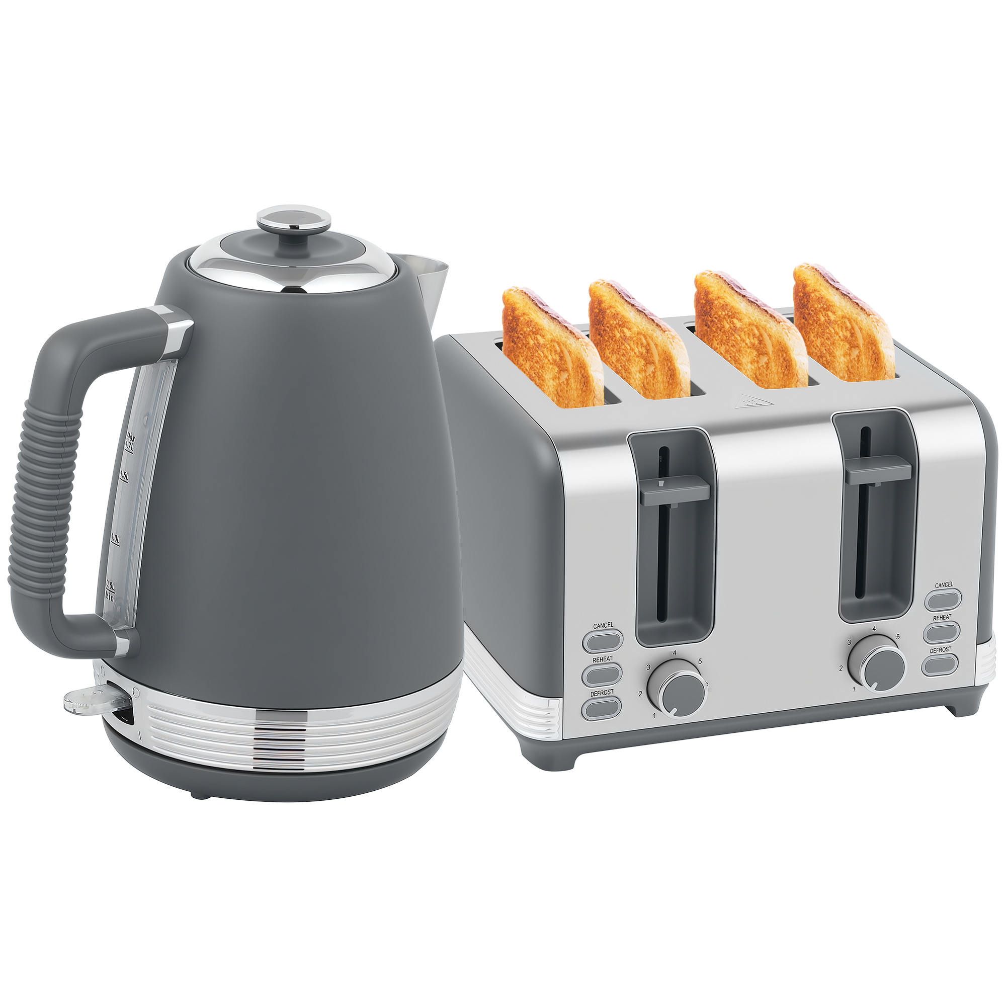 Stainless Steel Panel Kettle And Toaster Set-Grey — image 2