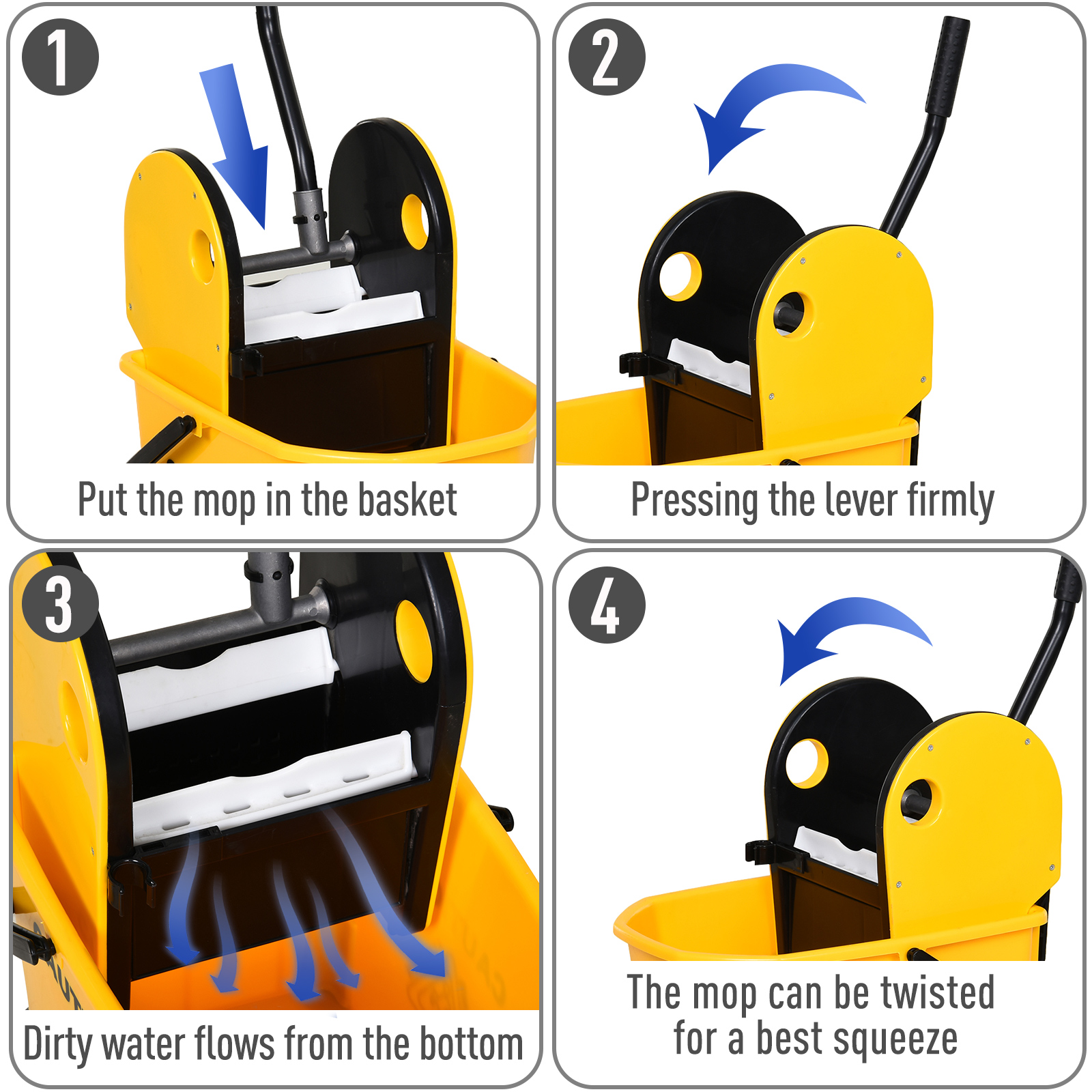25L Mop Bucket,with Wringer,Wheels And Handle-Yellow