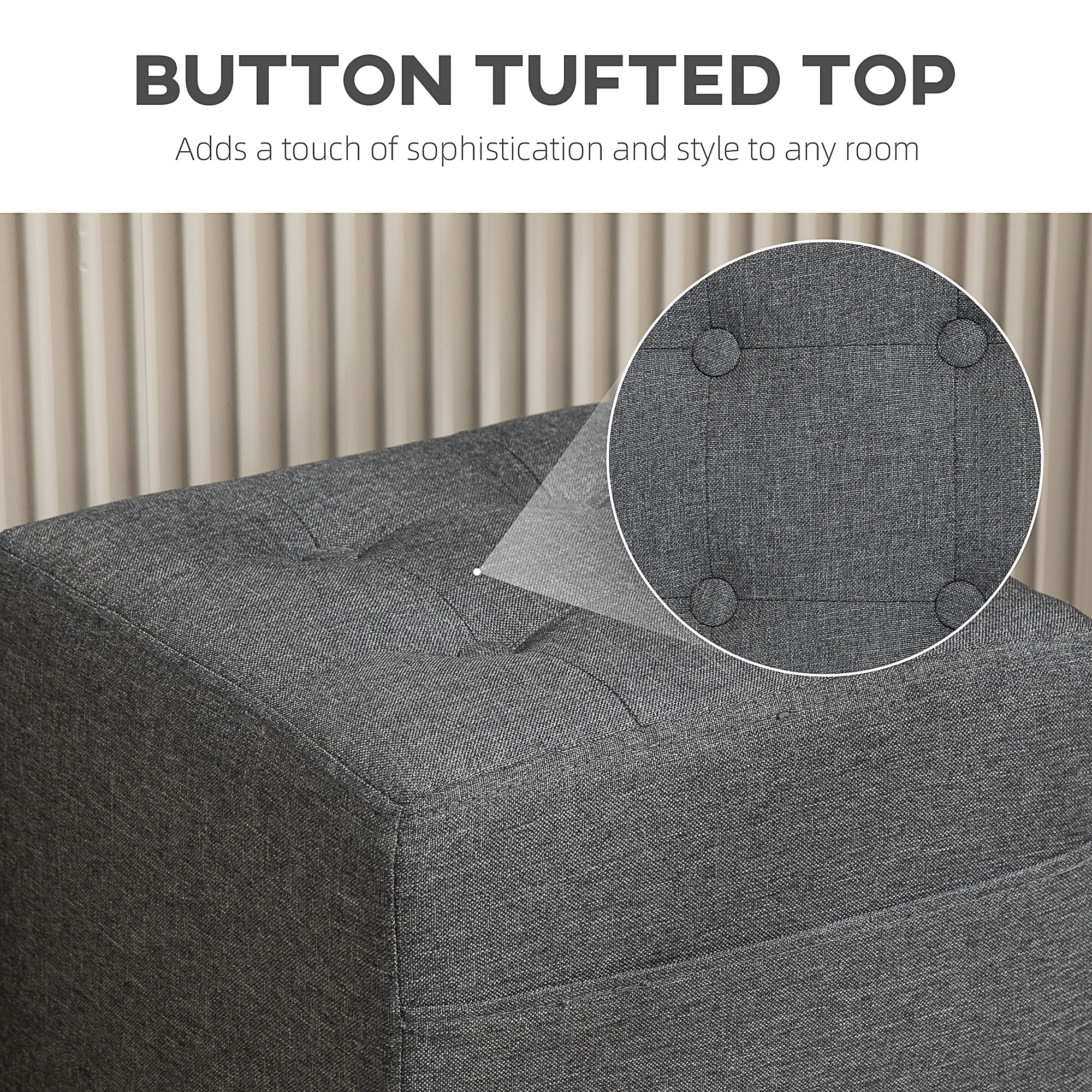 Square Footstool,Small Ottoman With Side Pocket,Linen Fabric Footrest Foot — image 2