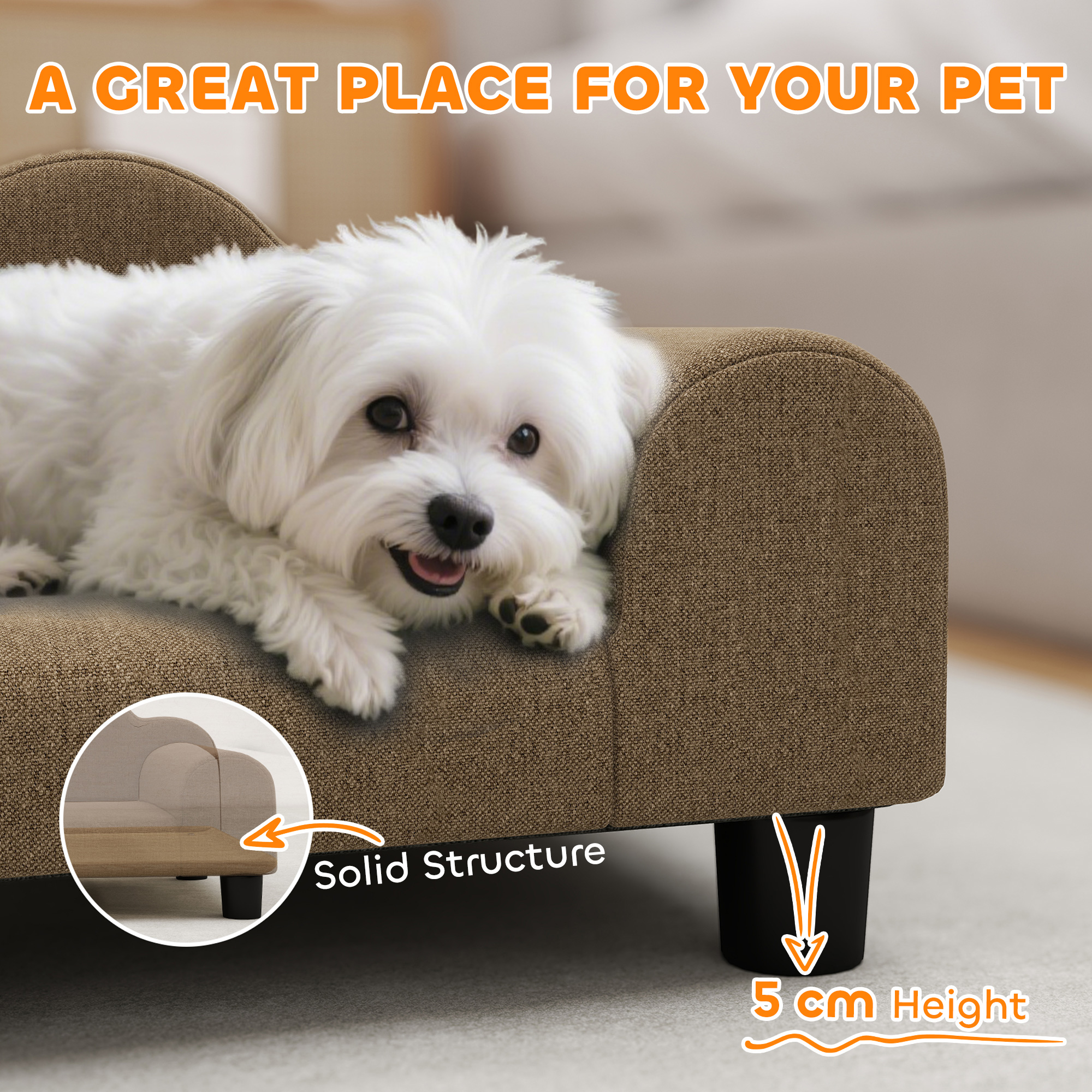Elevated Dog Sofa Bed,Breathable Pet With Backrest And Armrest For Small