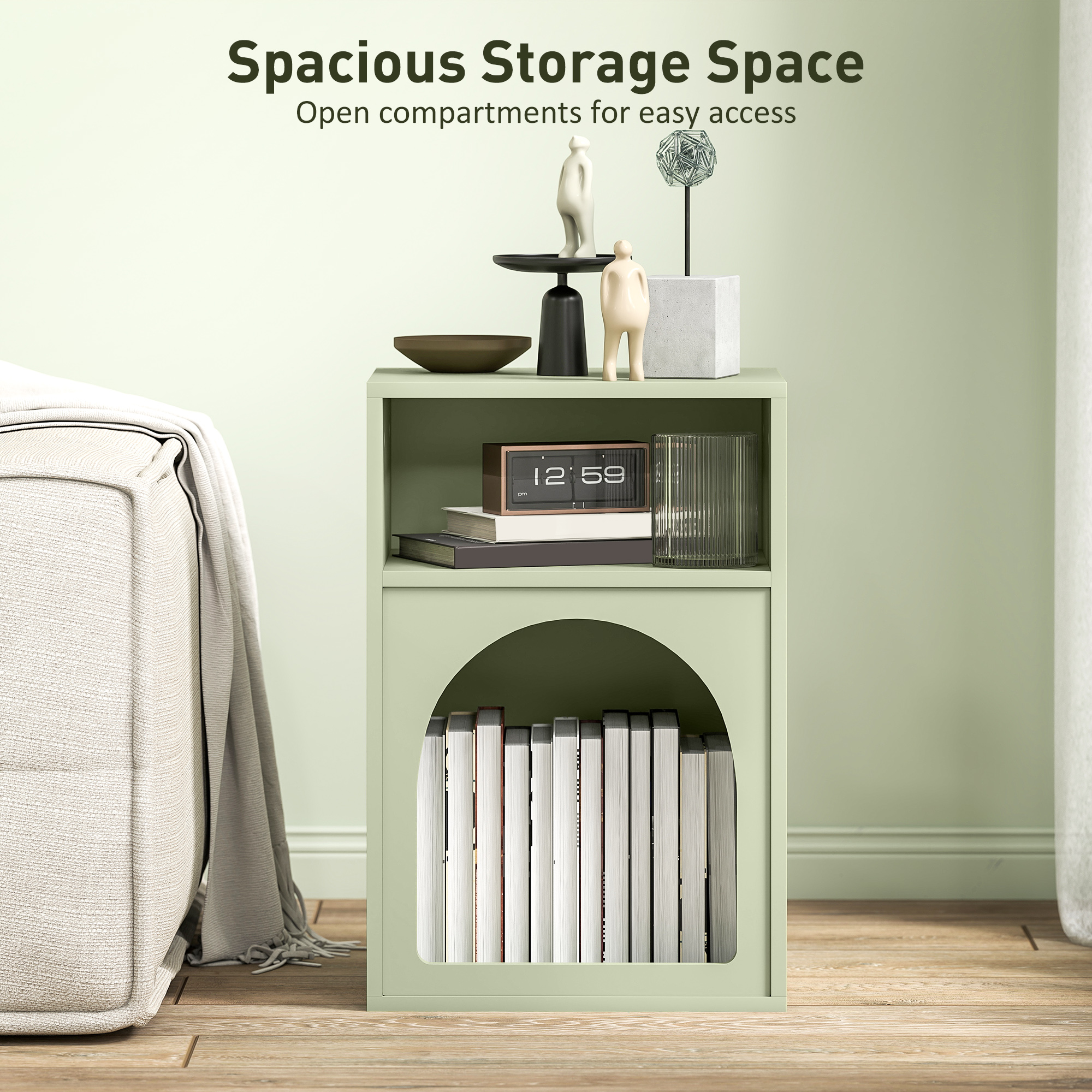 Bedside Table With 2 Open Compartments-Light Green — image 5