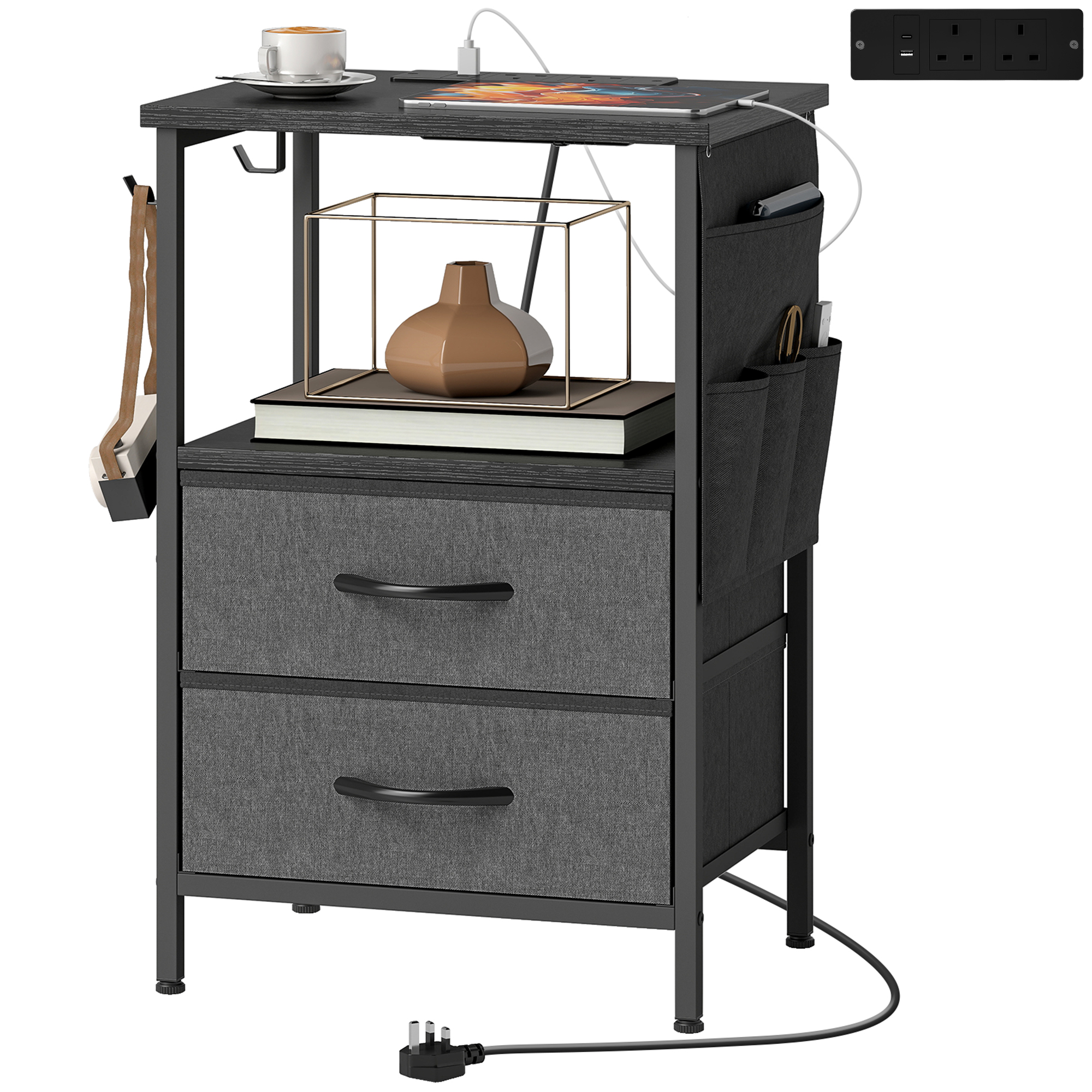 Bedside Table With Charging Station-Black — image 2