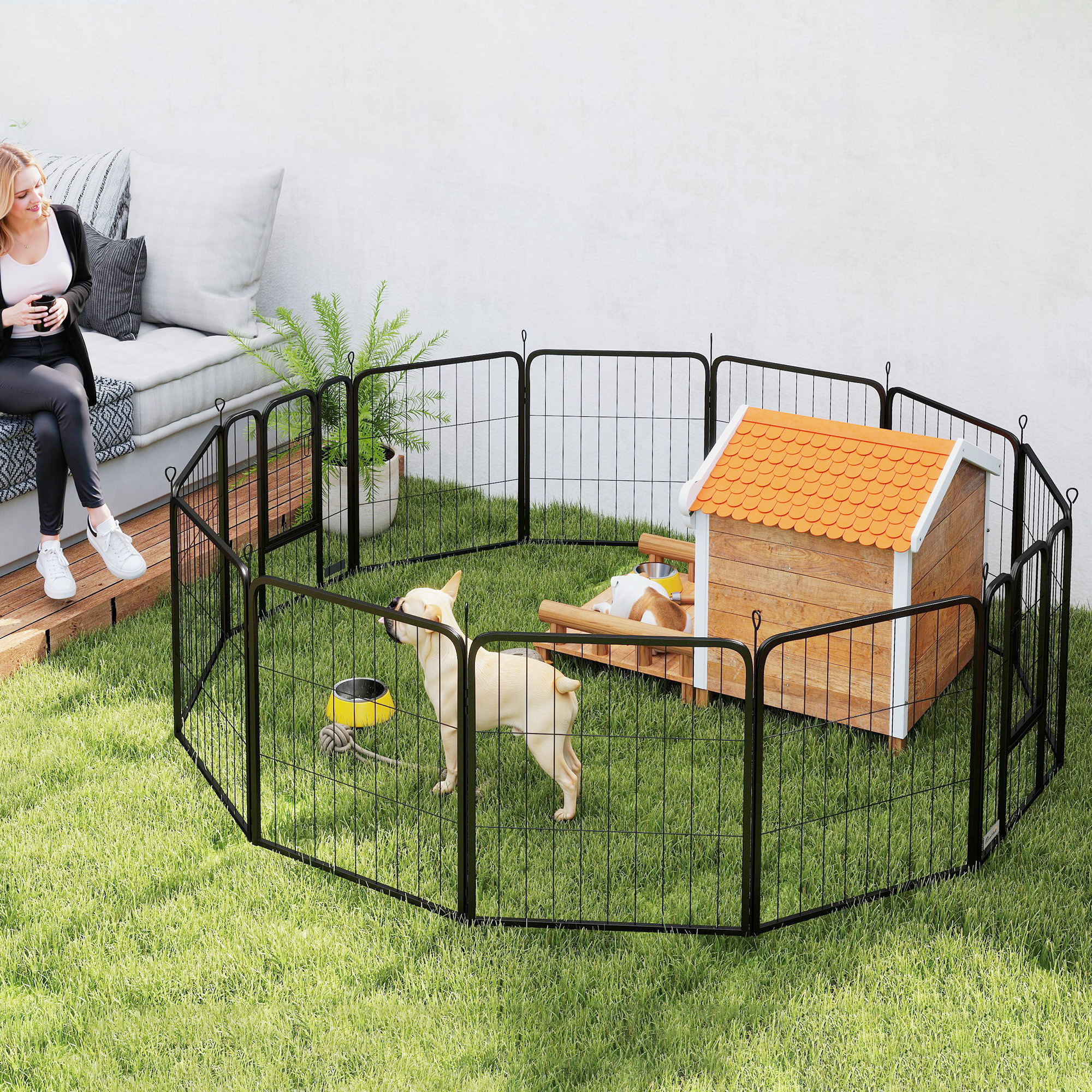 12-Panel Solid Dog Playpen With Doors,for Small Dogs,60cm High,Black — image 2