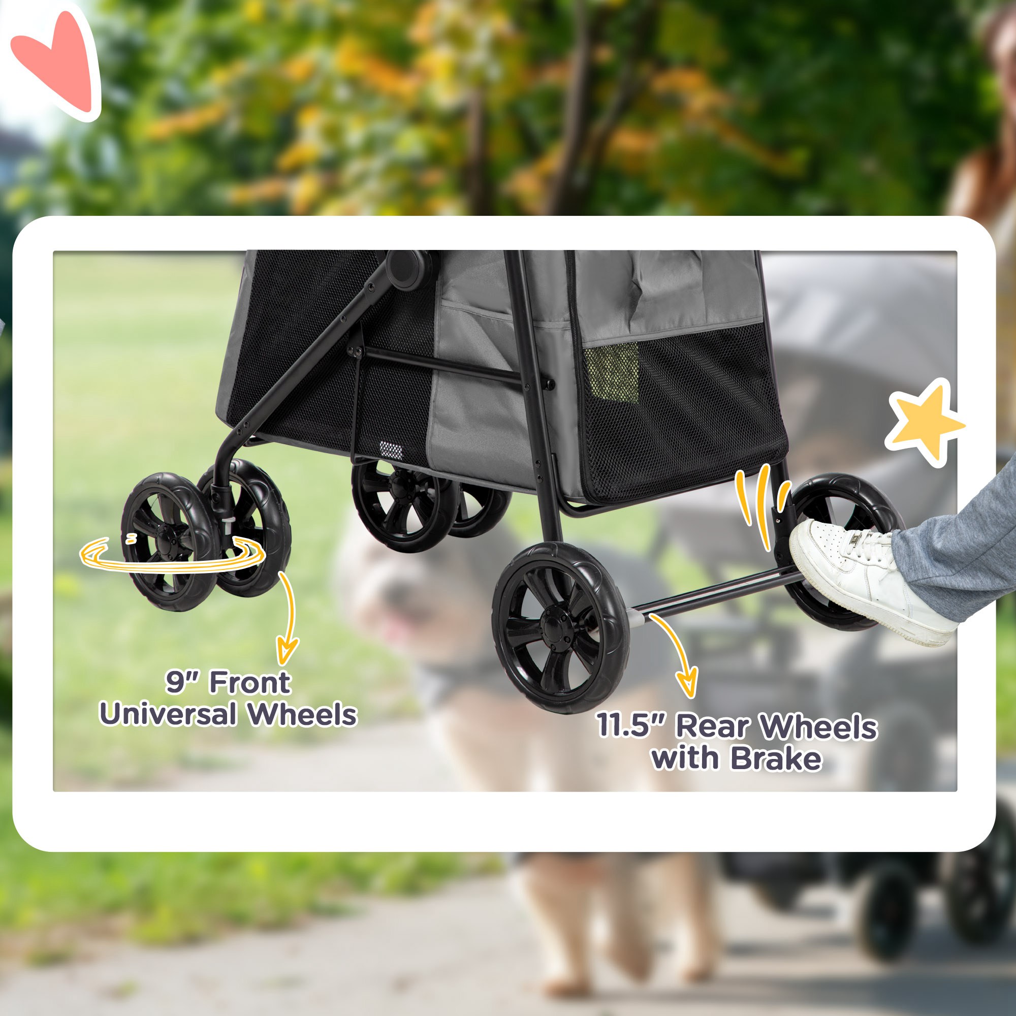 Dog Pram Stroller 4 Wheels Pet Pushchair With Rolling Door,Cushion,Safety — image 4