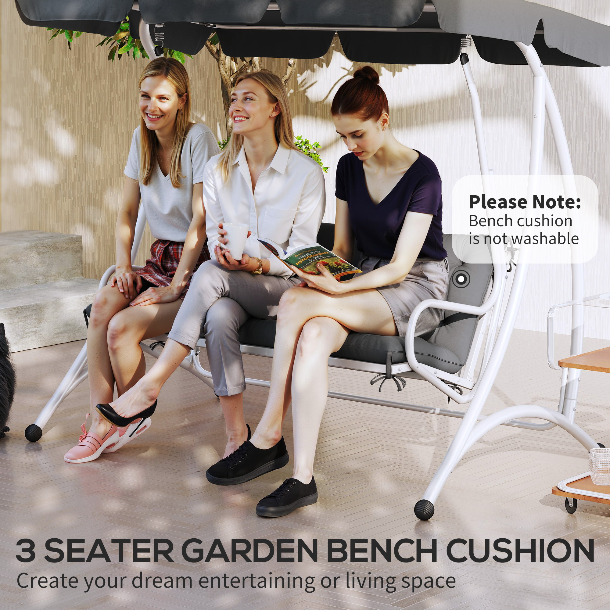 3 Seater Bench Cushion,Garden Chair Cushion With Back And Ties For Indoor