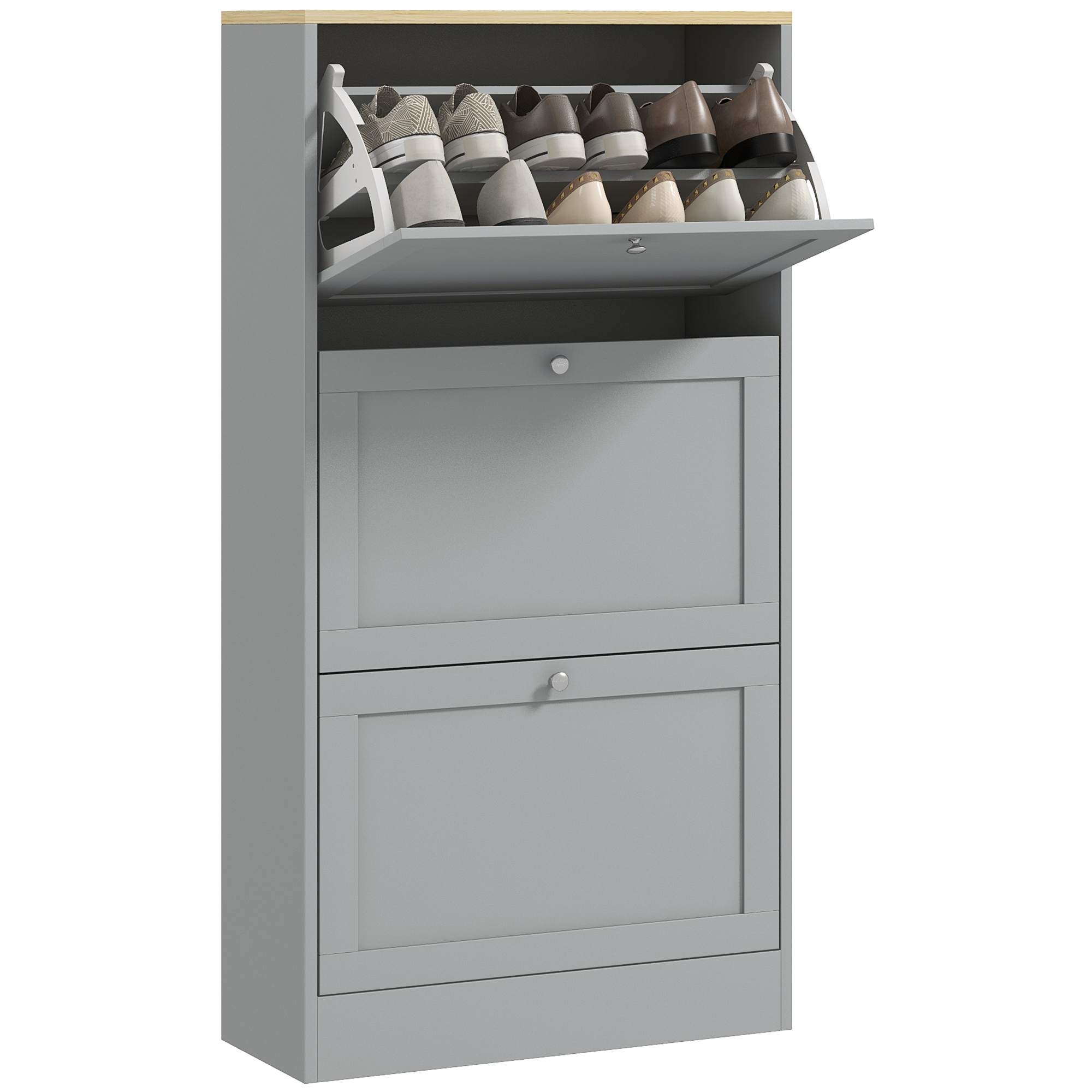 Modern Compact Three-Drawer Shoe Storage Cabinet-Grey — image 3