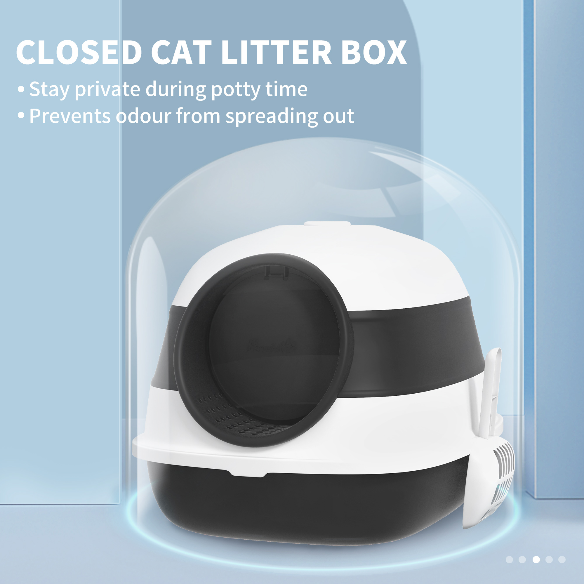 Foldable cat litter tray with lid,deodorant,scoop,black