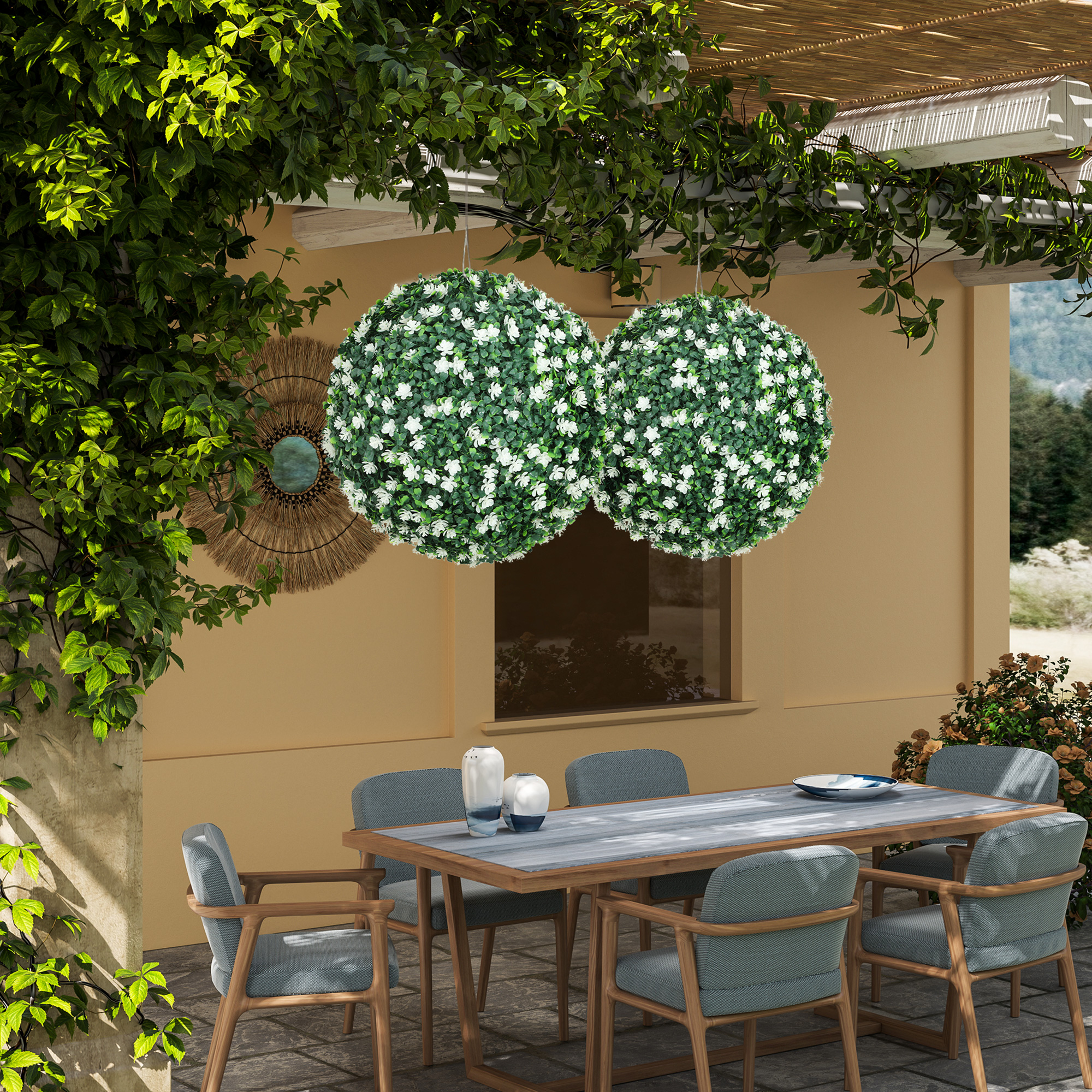 Set Of Two Artificial Boxwood Balls Plants-White — image 5