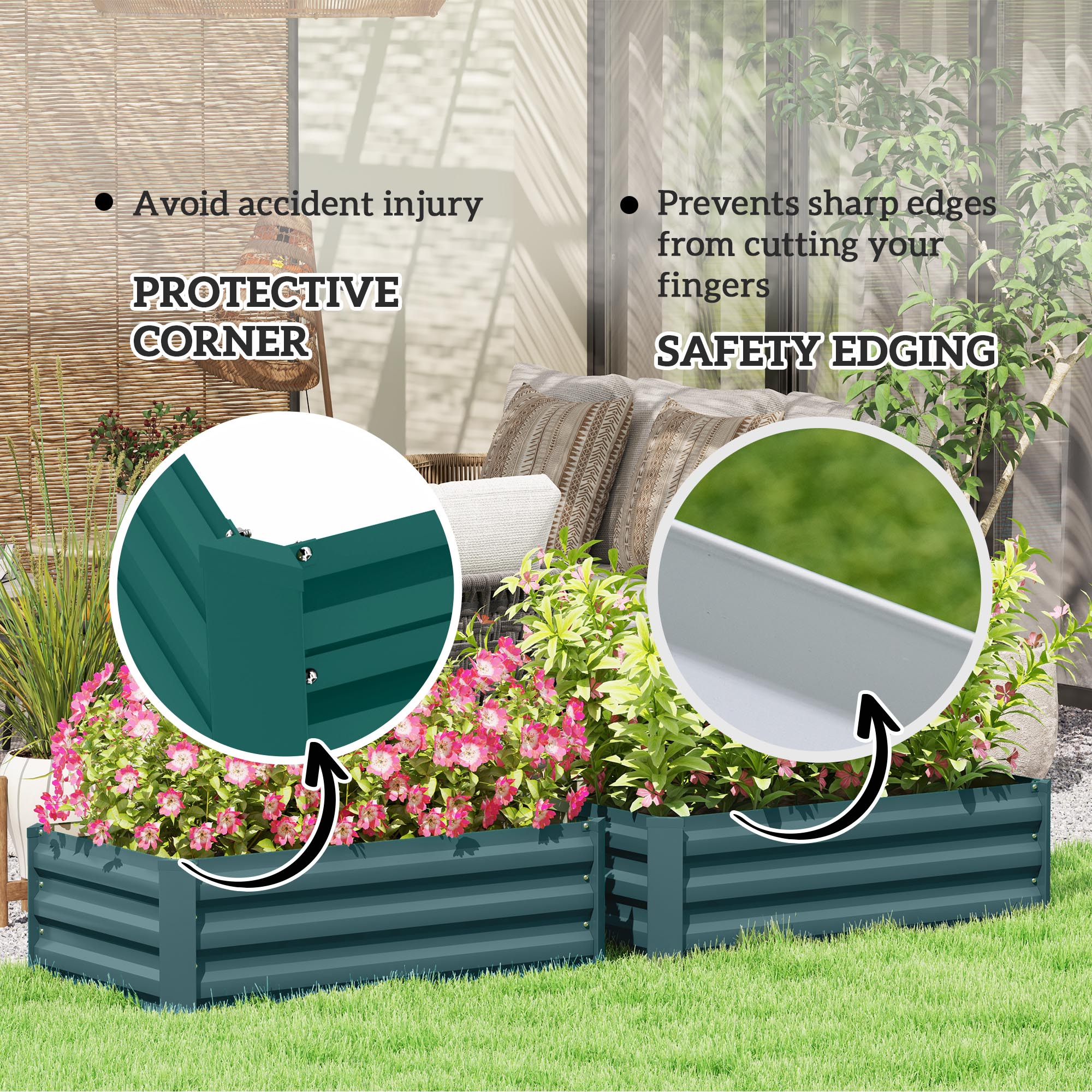 Set Of Two 100 X 60cm Steel Planter Boxes -Green — image 4