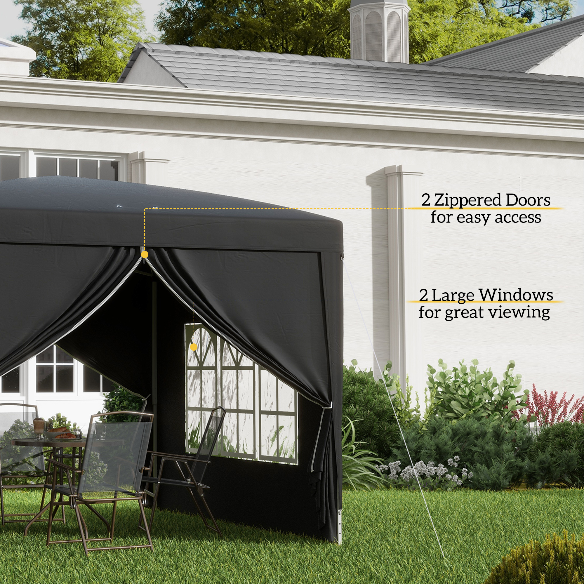 3x3(m) Pop-Up Gazebo,with Curtain Walls And Windows,Black — image 3