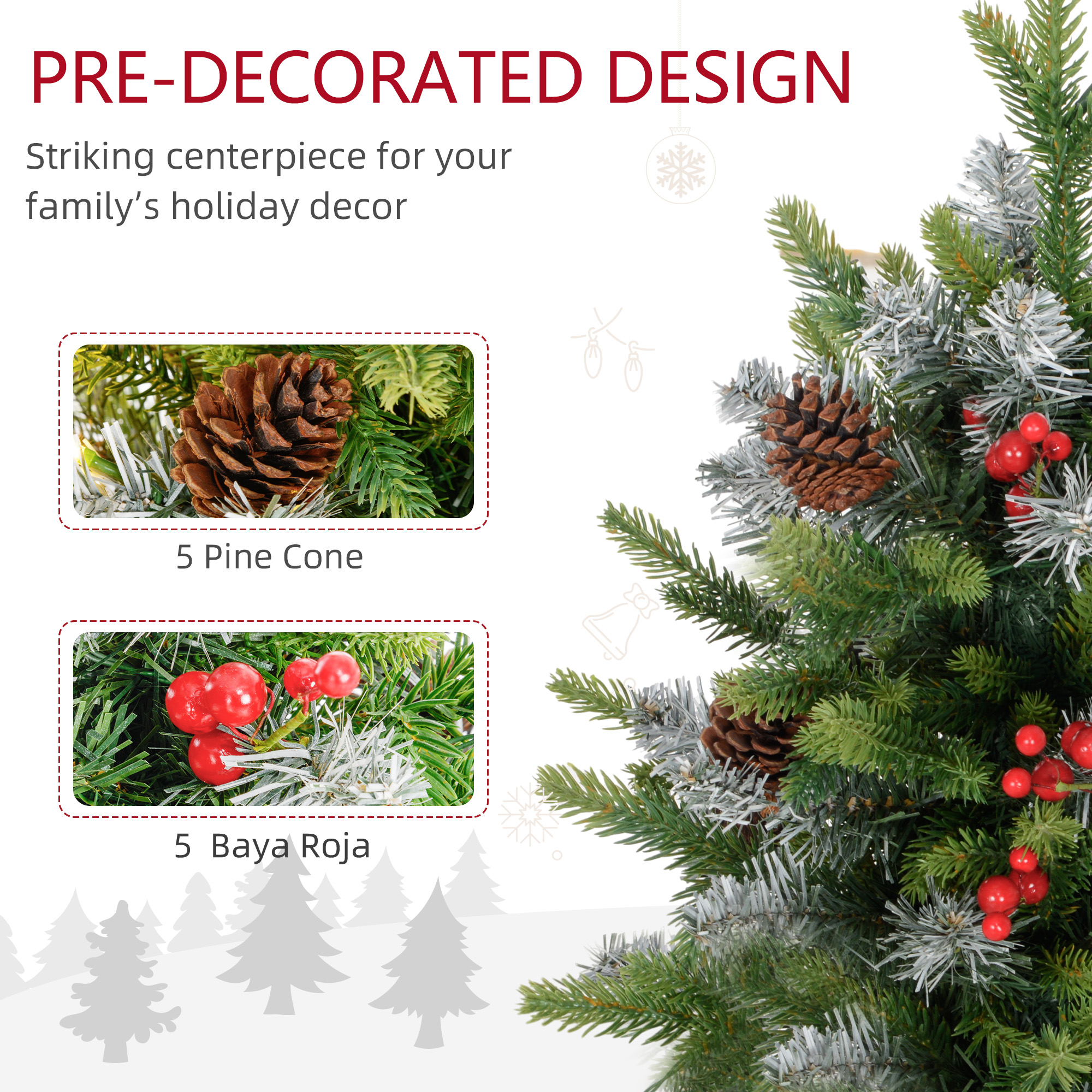 Set Of Two 2ft Christmas Trees,with Lights,Berries