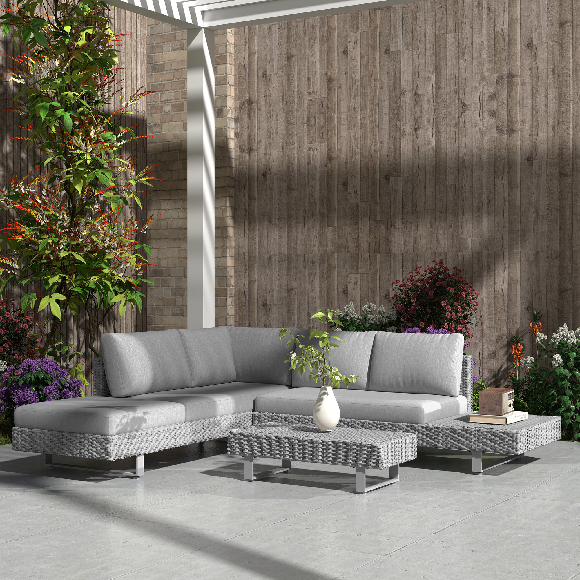 Three-Piece Rattan Sofa Set,with Cushions-Light Grey — image 3