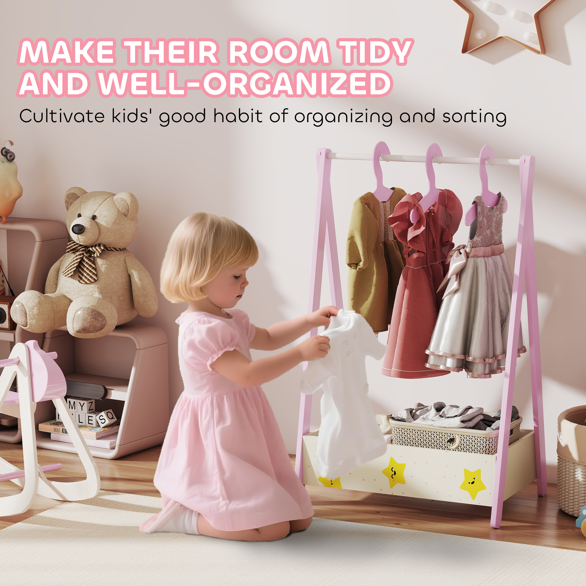 Baby Clothing Rack With Hangers,Storage Shelf For Bedroom,Star Theme,for Ages — image 4