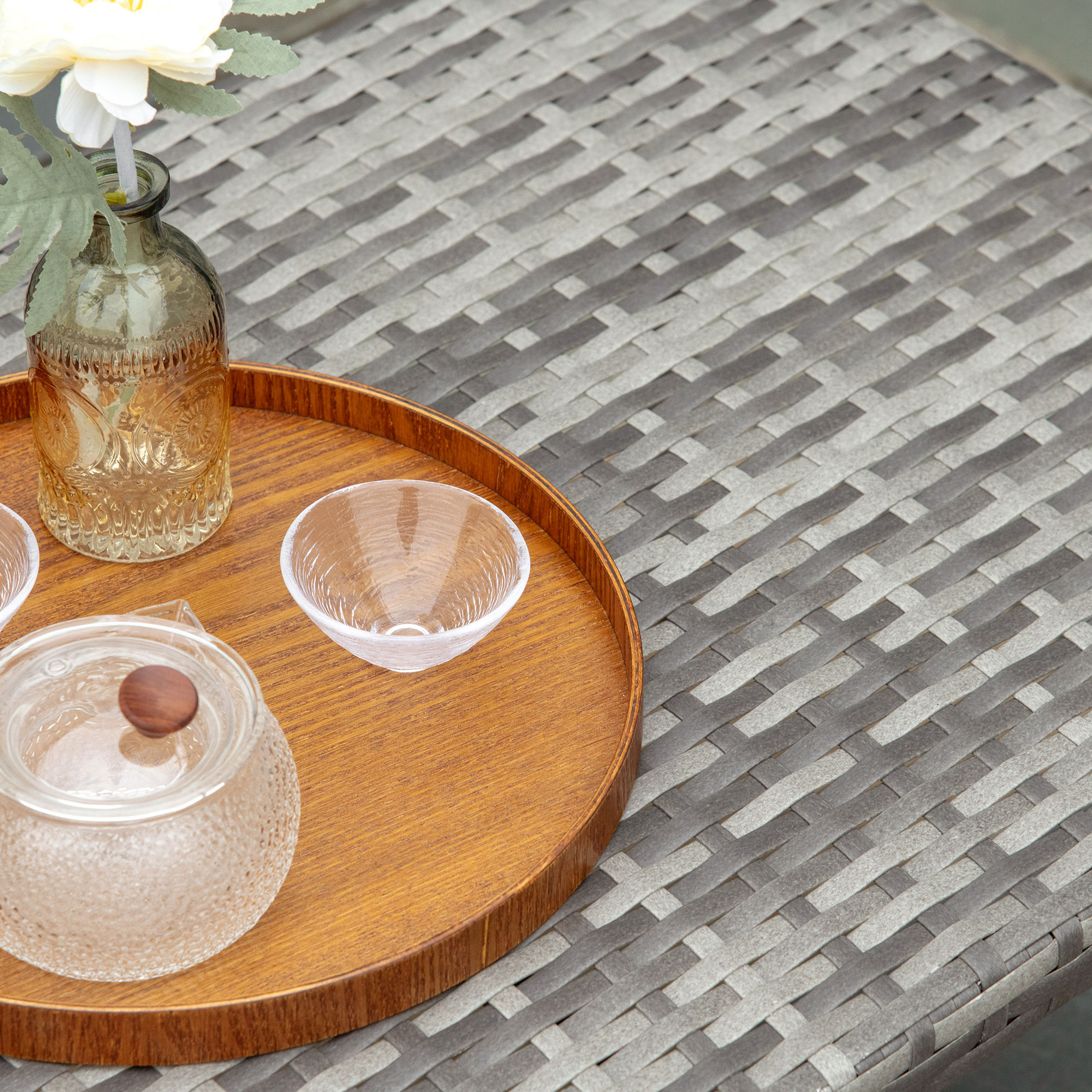 PE Wicker Rattan Garden Coffee Table-Mixed Grey — image 4