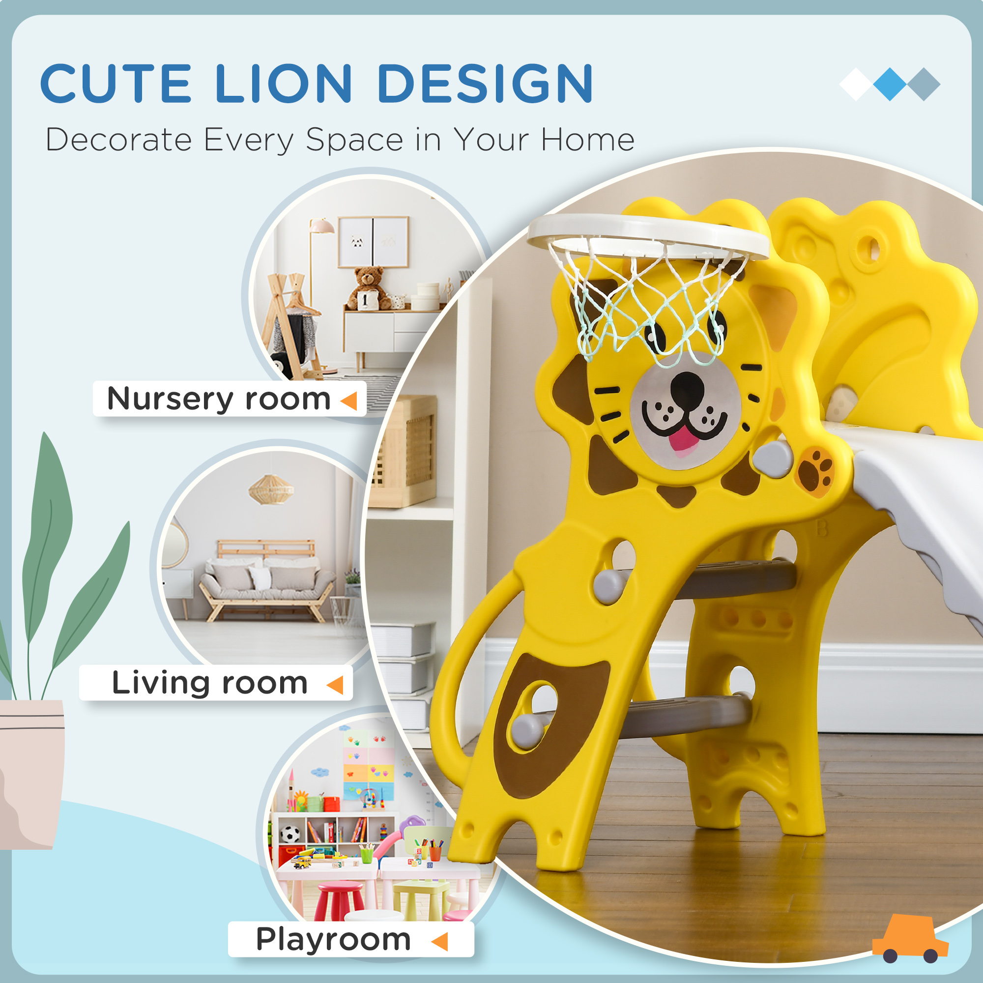 Baby Slide With Basketball Hoop,Climber,Easy To Assemble Kids For Indoor — image 3