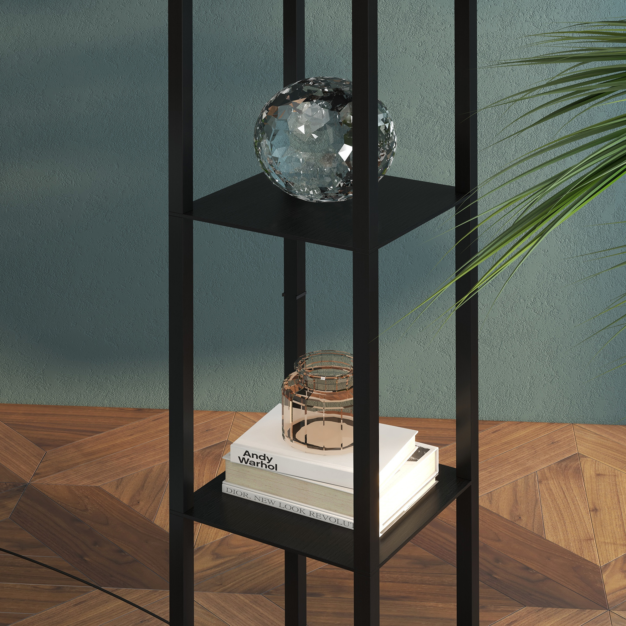 Floor Lamp With Shelves And Top Light,Modern Corner Standing TC Fabric — image 4
