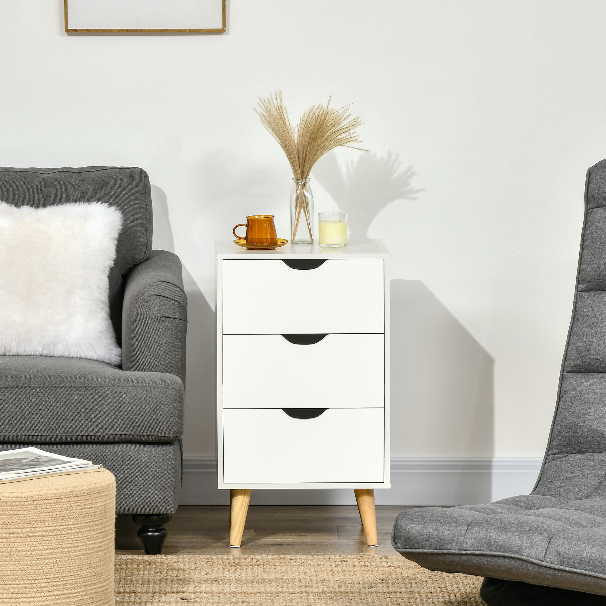 Bedside Table,Bedside Cabinet With 3 Drawers,Side End Table Pine Wood Legs — image 5
