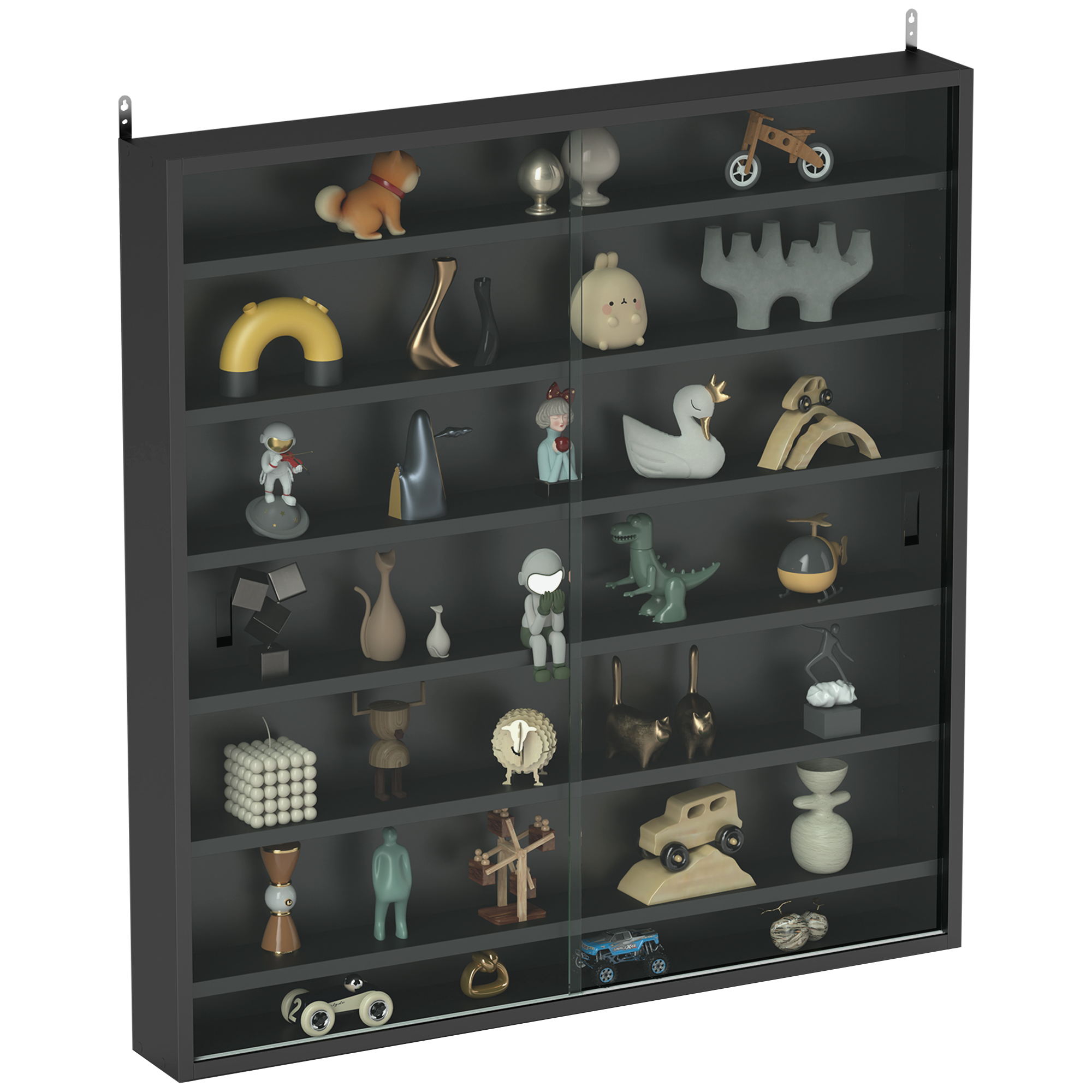 Six Shelf Display Cabinet,with Glass Doors-Black