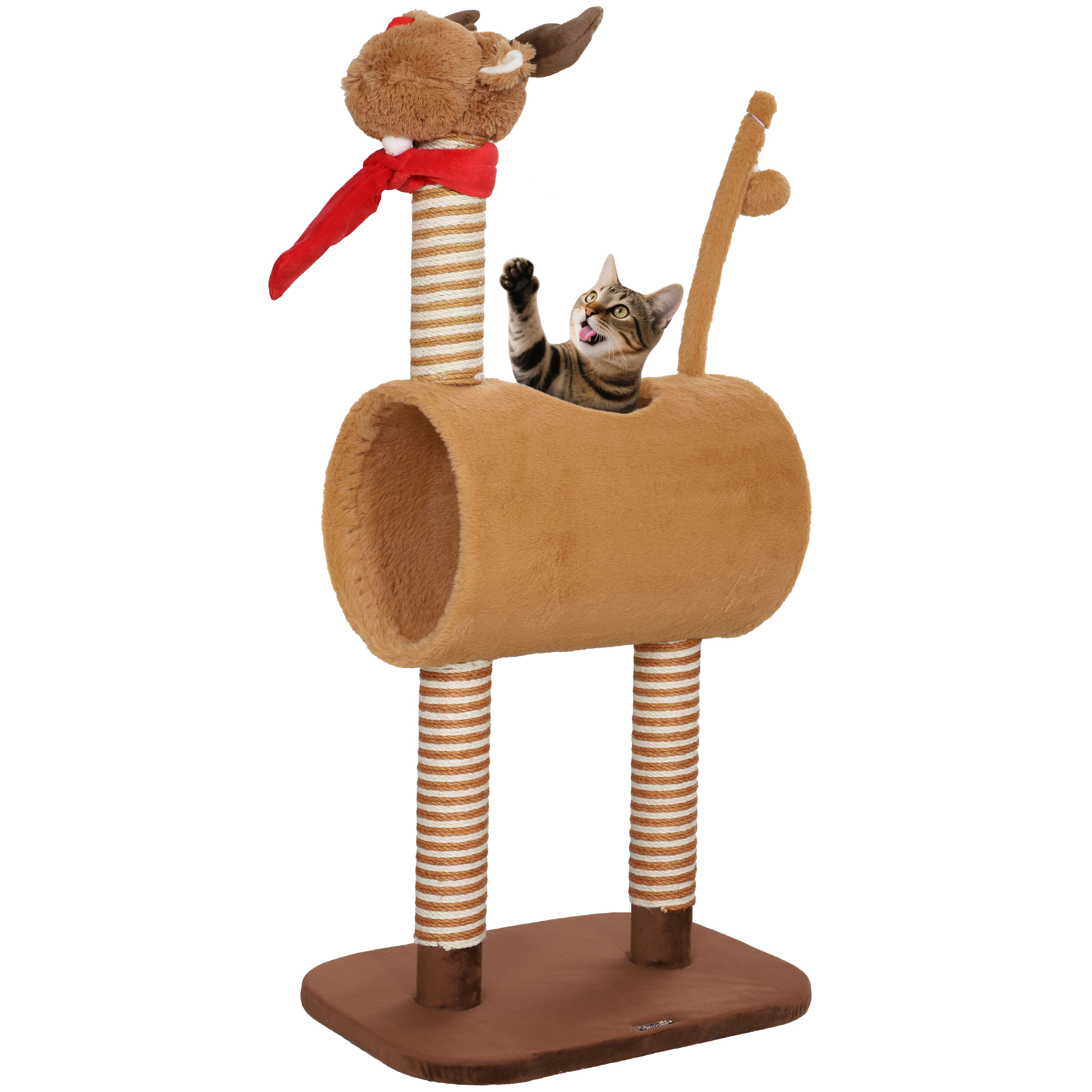 98cm Deer-Designed Cat Tree With Scratching Posts,Toy Ball,Tunnel,Brown — image 4