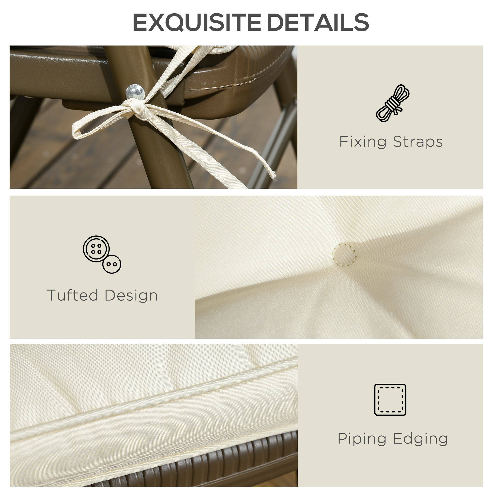 Set Of 4 Garden Seat Cushion With Ties,42 X 42cm Replacement Dining Chair — image 3