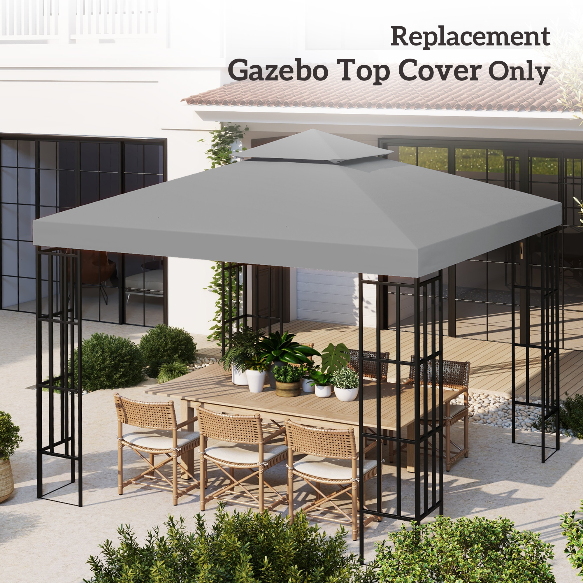 3(m) Gazebo Top Cover Double Tier Canopy Replacement Pavilion Roof Light Grey — image 5