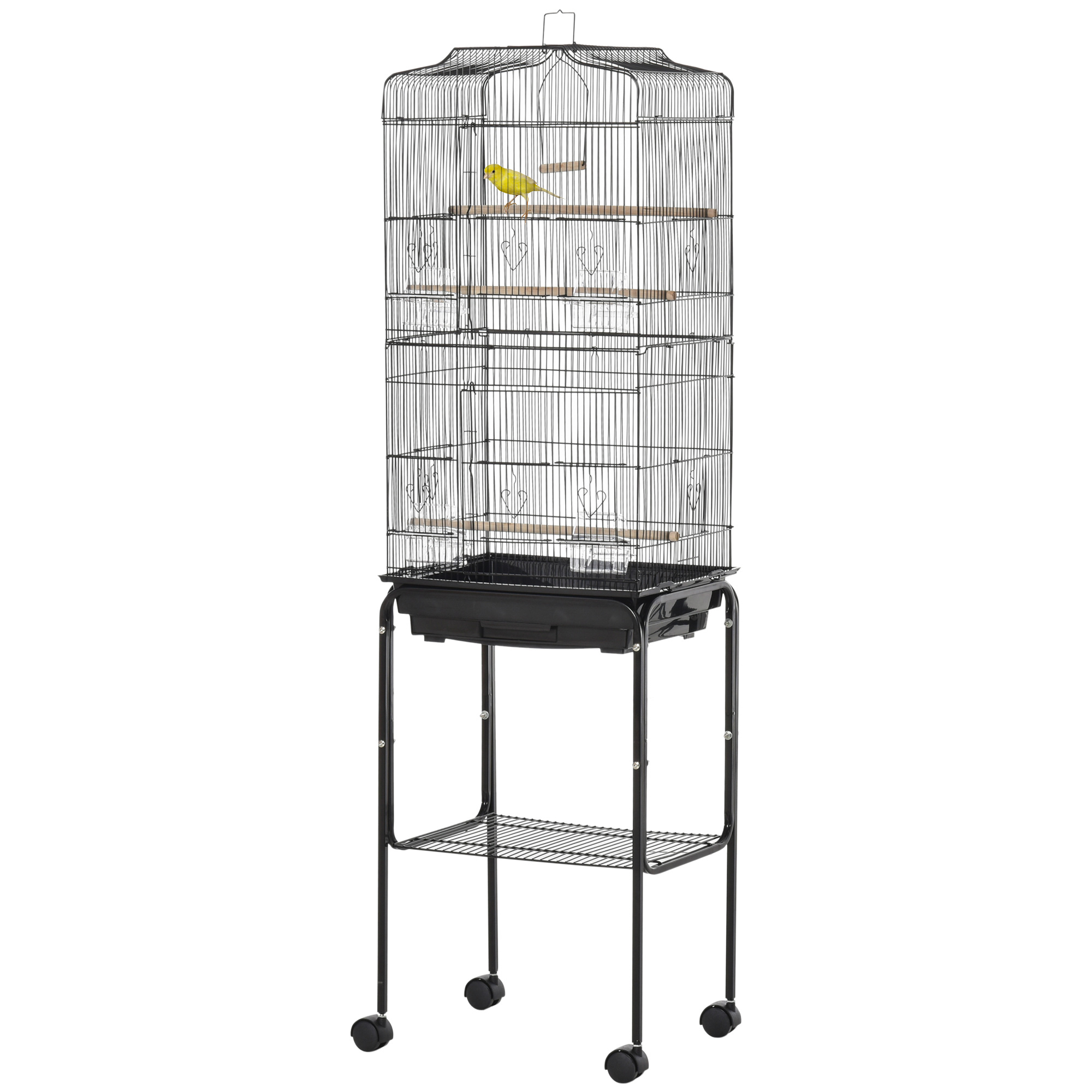 Bird Cage Budgie Cages For Finch Canary Parakeet With Stand Wheels Slide-out Tray Accessories Storage Shelf,Black 46.5 X 36 X 157 Cm detail photo 10